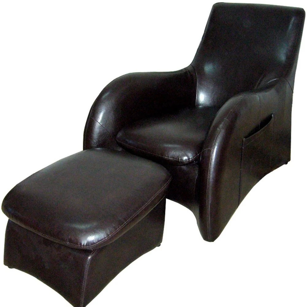 Lush Brown Leather Modern Armchair with Ottoman By Homeroots - Image 3