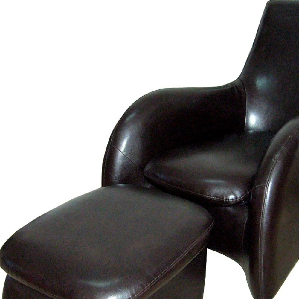 Lush Brown Leather Modern Armchair with Ottoman By Homeroots - Image 4