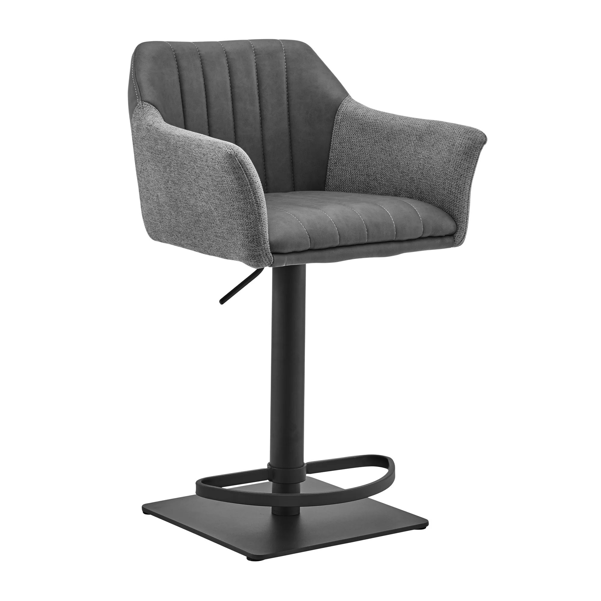Lush Grey Faux Leather and Fabric Adjustable Swivel Stool By Homeroots - Image 2