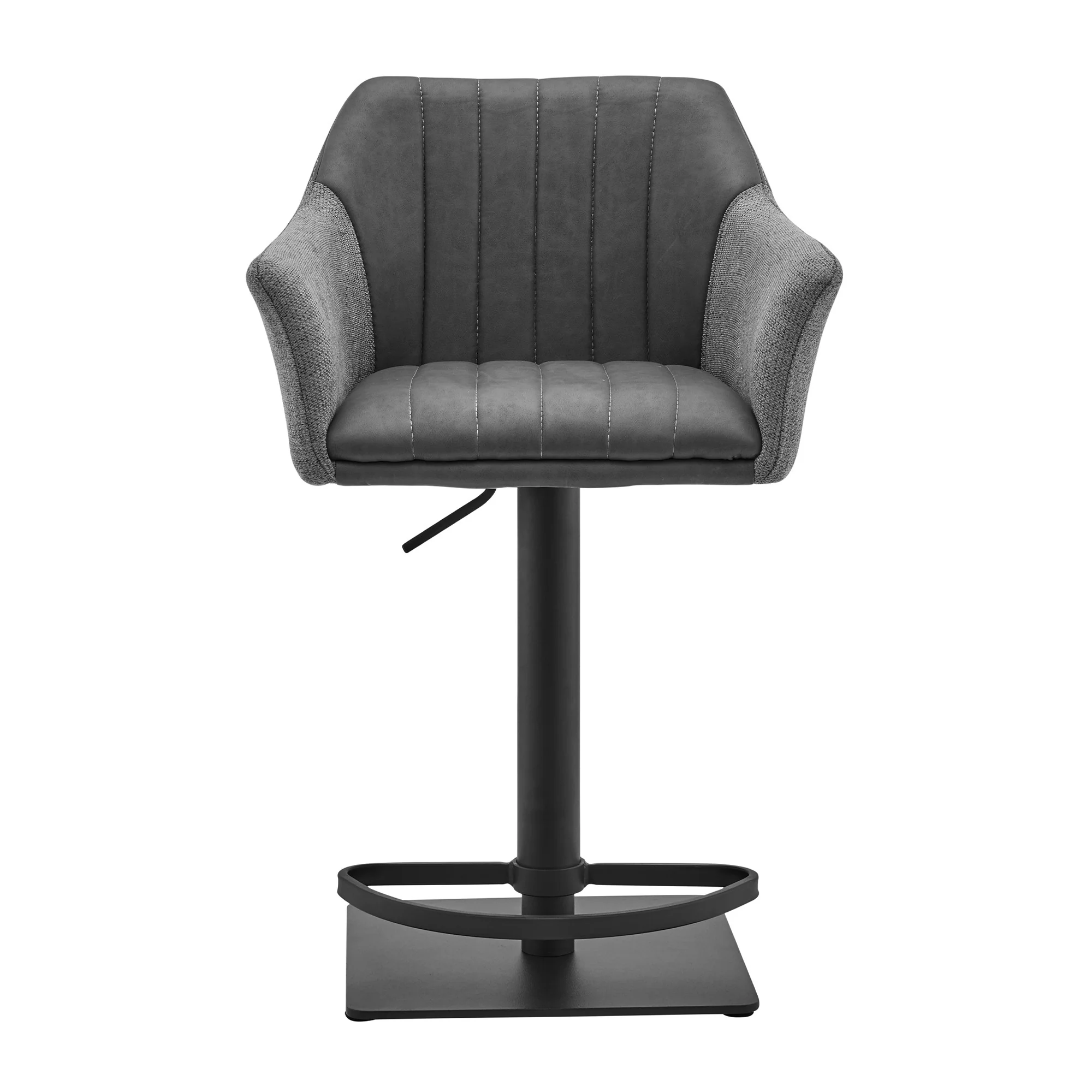 Lush Grey Faux Leather and Fabric Adjustable Swivel Stool By Homeroots - Image 3