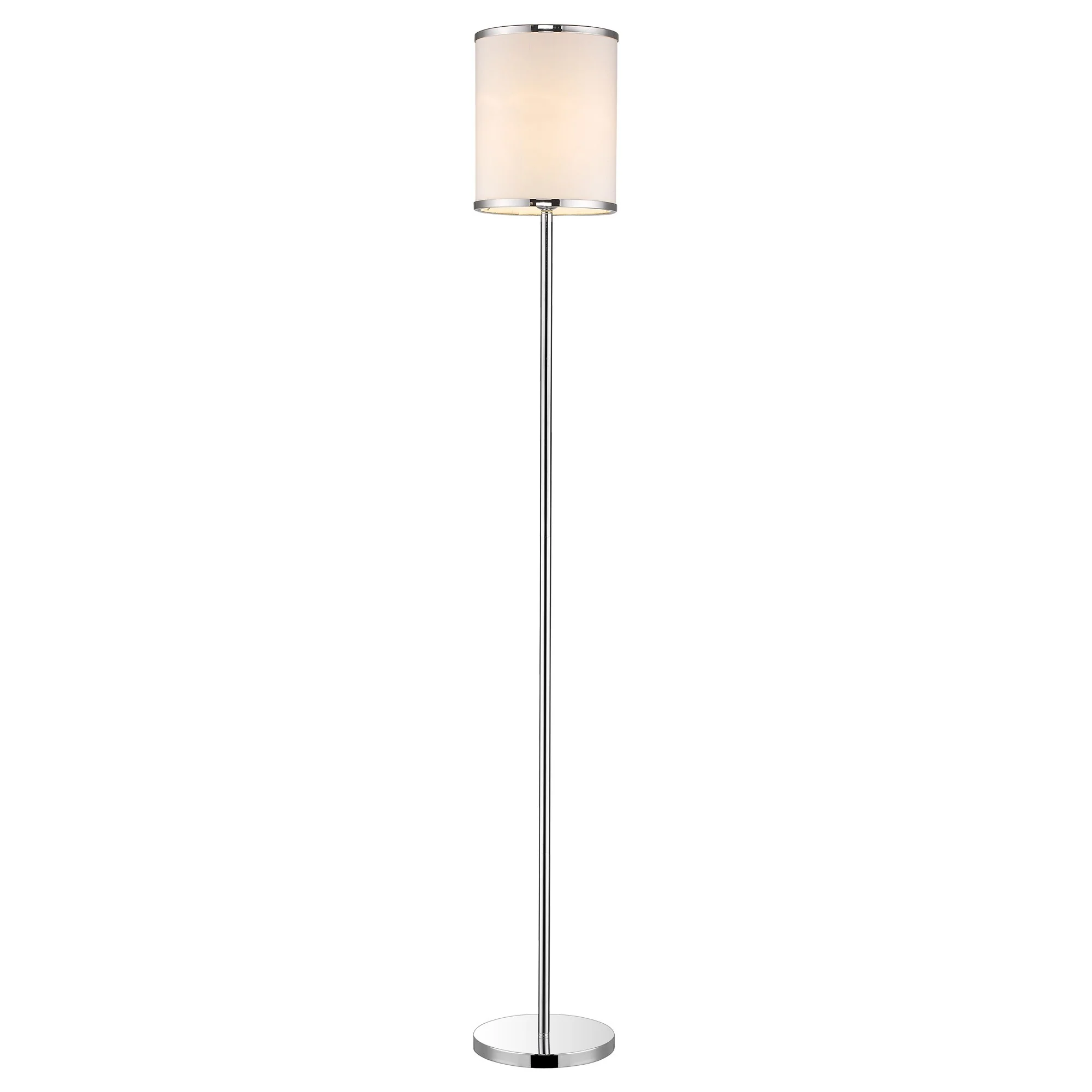 Lux II 1-Light Polished Chrome Floor Lamp With Metal Trimmed Off White Shantung Shade By Homeroots - Image 2