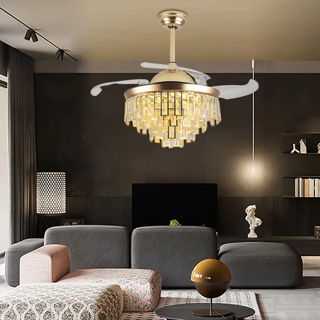 Luxurious Gold Crystal Chandelier Ceiling Fan By Homeroots - Image 2