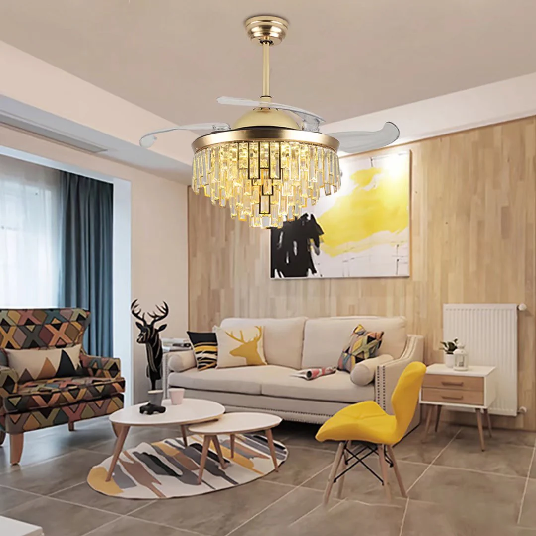 Luxurious Gold Crystal Chandelier Ceiling Fan By Homeroots - Image 3
