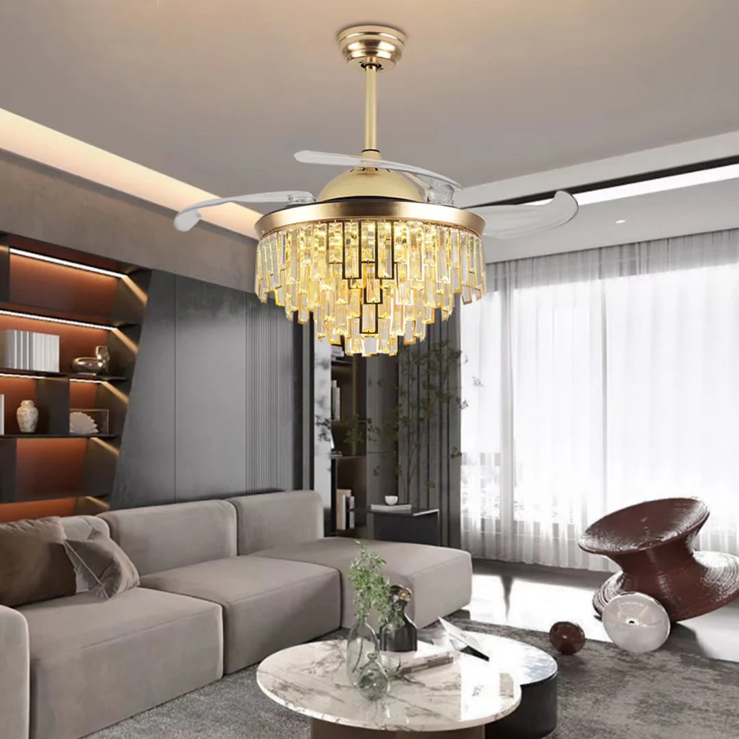 Luxurious Gold Crystal Chandelier Ceiling Fan By Homeroots - Image 4