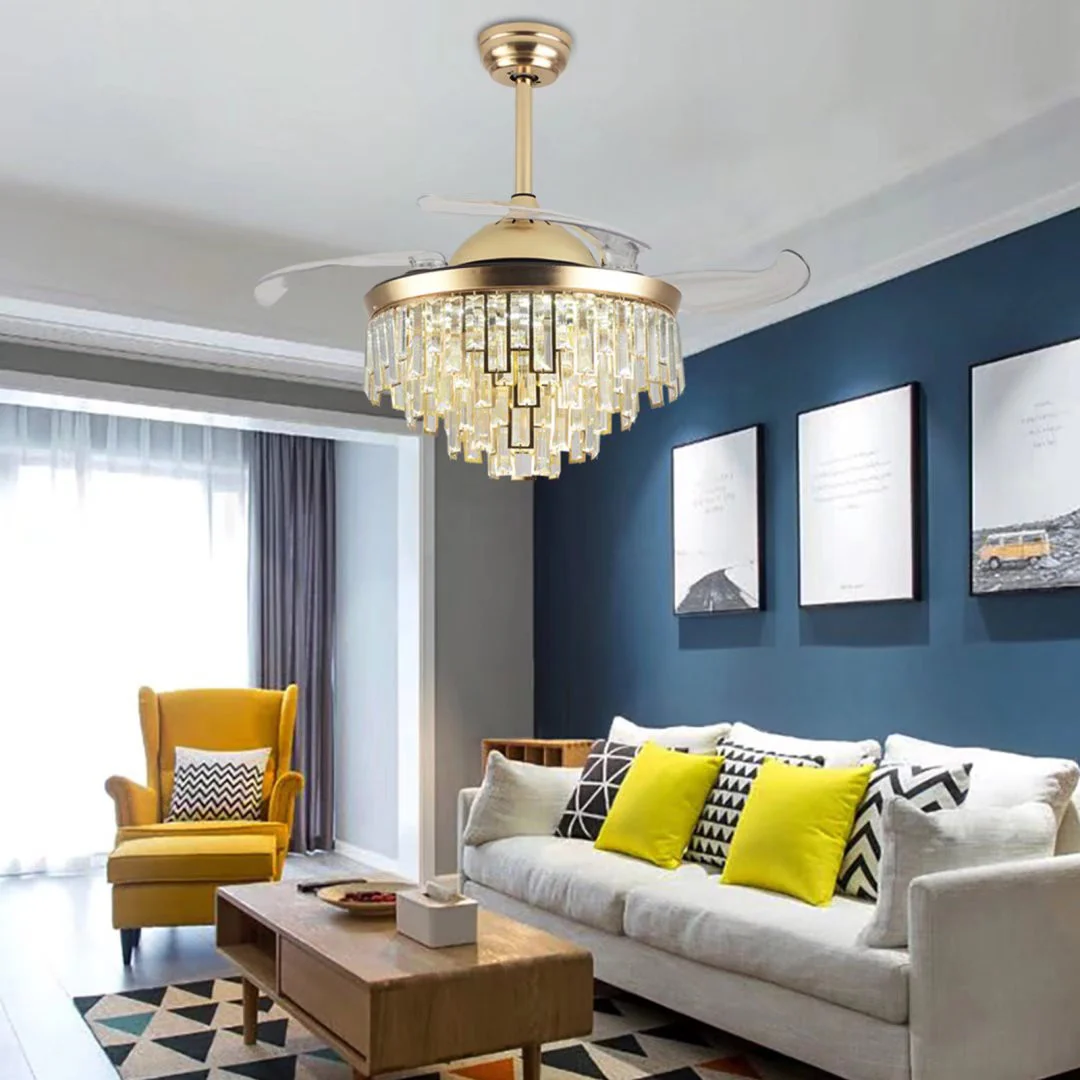 Luxurious Gold Crystal Chandelier Ceiling Fan By Homeroots - Image 5