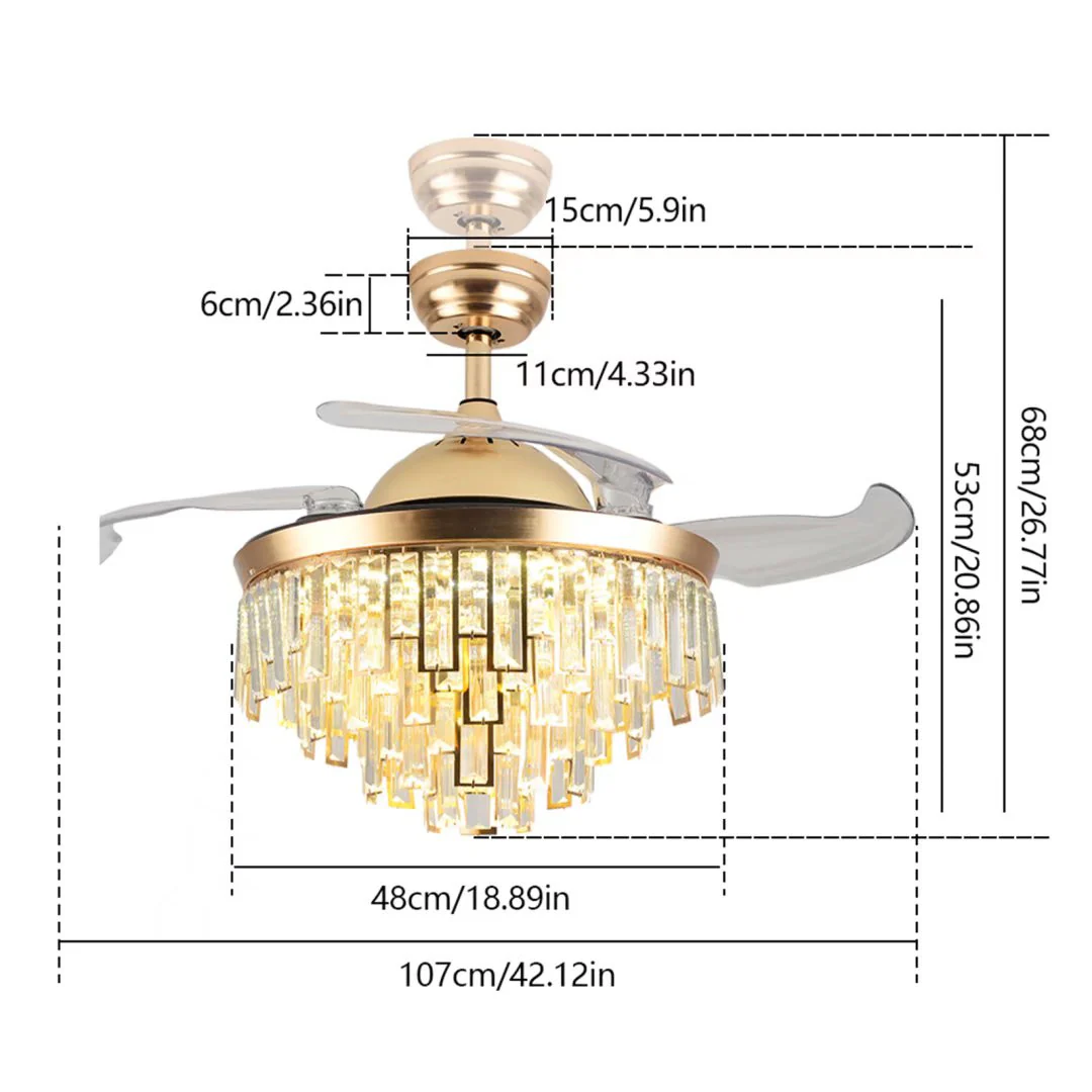 Luxurious Gold Crystal Chandelier Ceiling Fan By Homeroots - Image 7