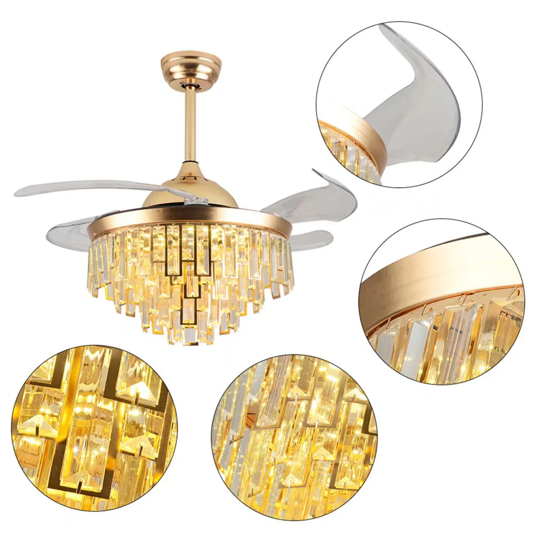 Luxurious Gold Crystal Chandelier Ceiling Fan By Homeroots - Image 8