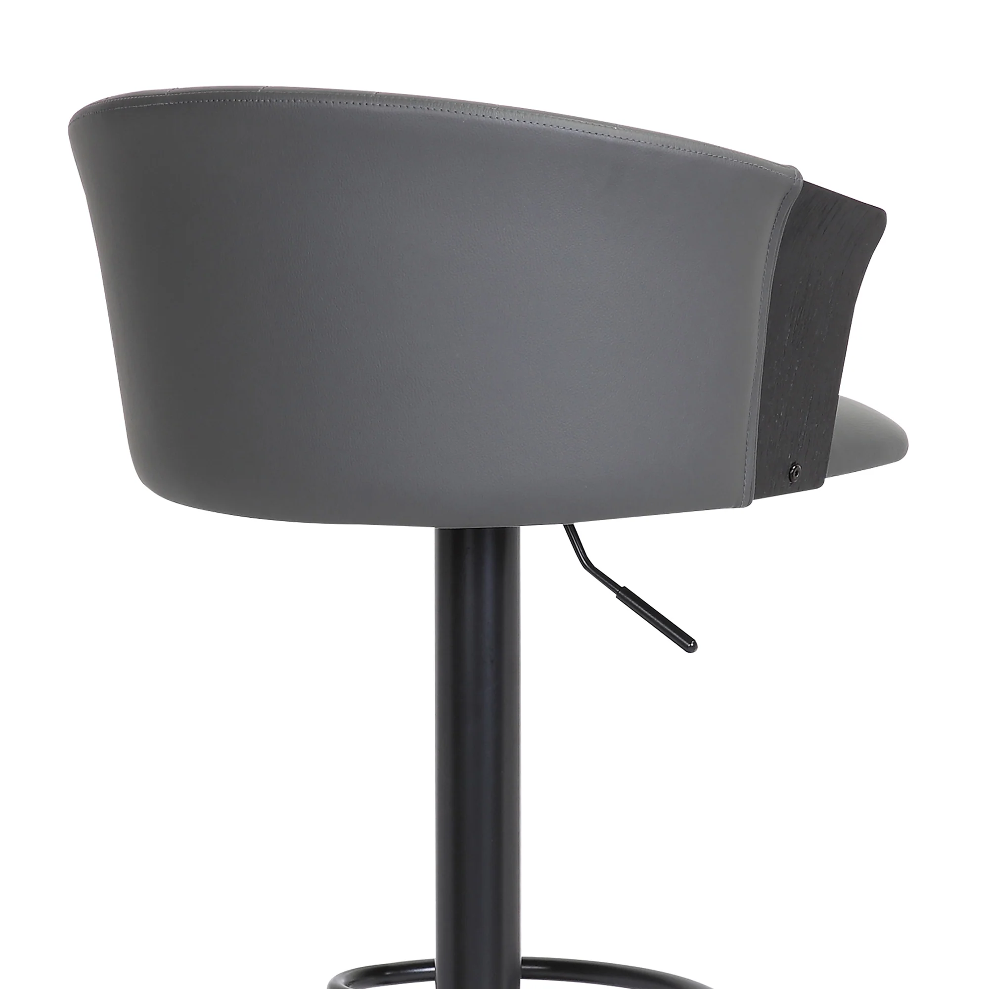 Lydia Adjustable Black Wood Bar Stool in Grey Faux Leather with Black Metal By Armen Living - Image 10
