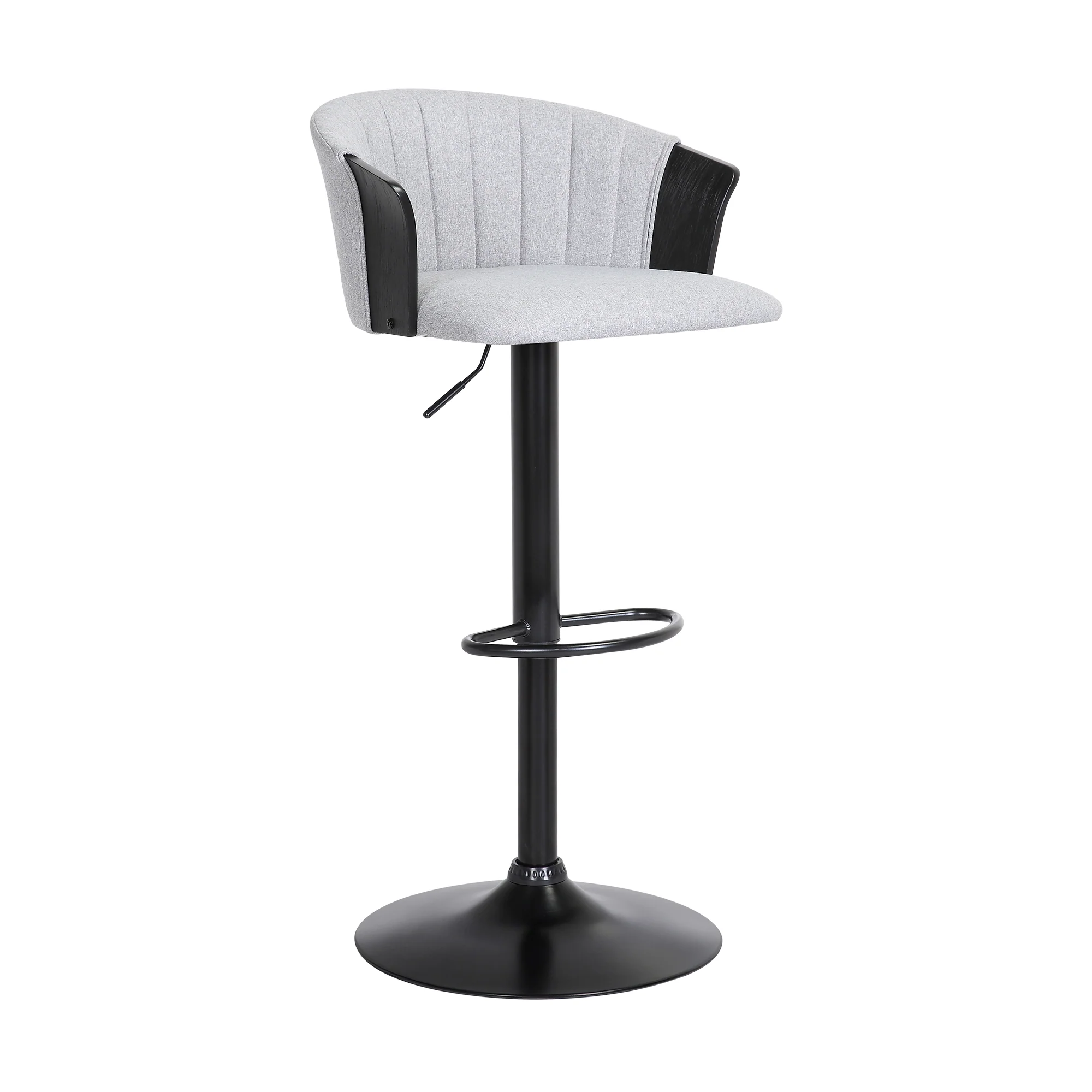 Lydia Adjustable Black Wood Bar Stool in Grey Faux Leather with Black Metal By Armen Living - Image 12