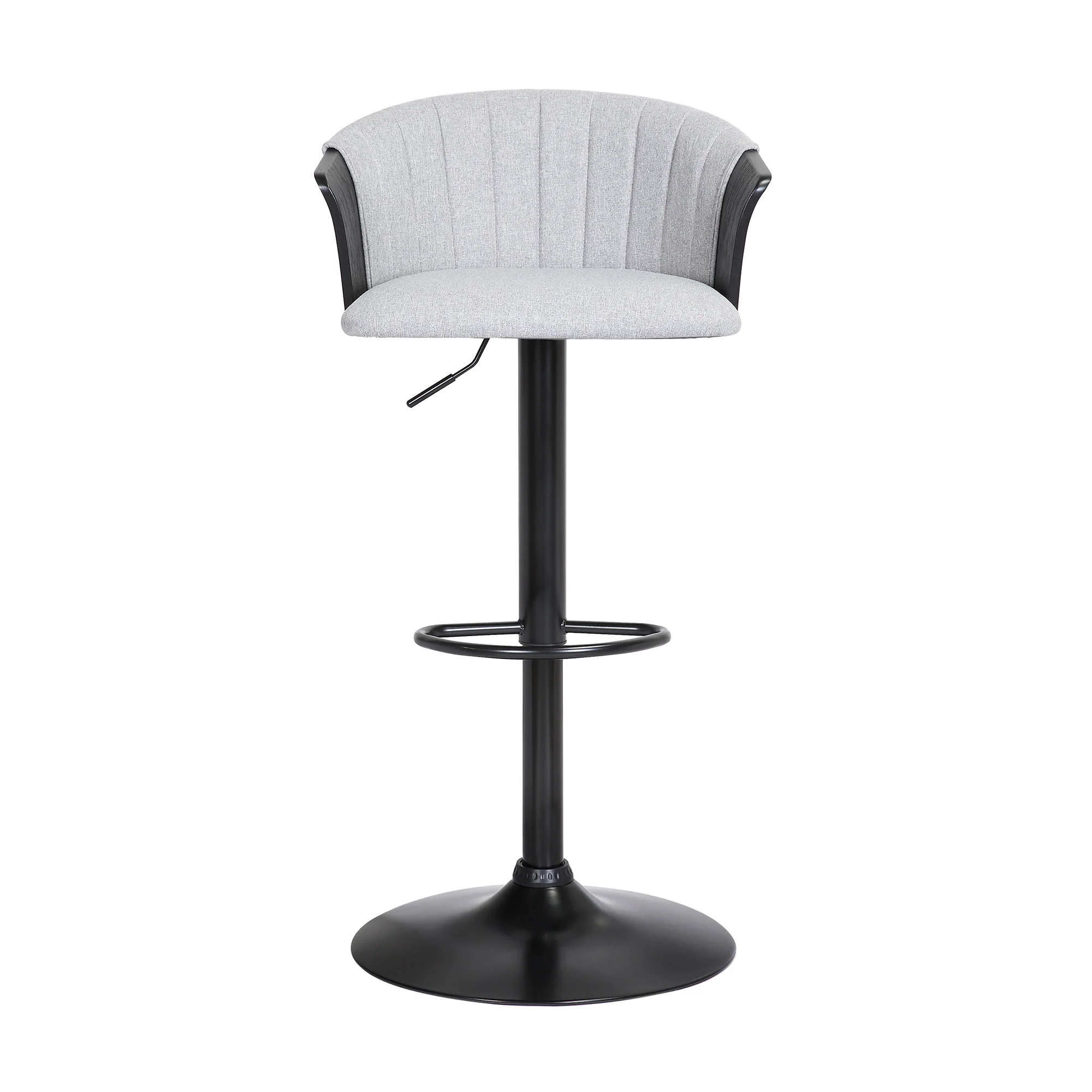 Lydia Adjustable Black Wood Bar Stool in Grey Faux Leather with Black Metal By Armen Living - Image 13