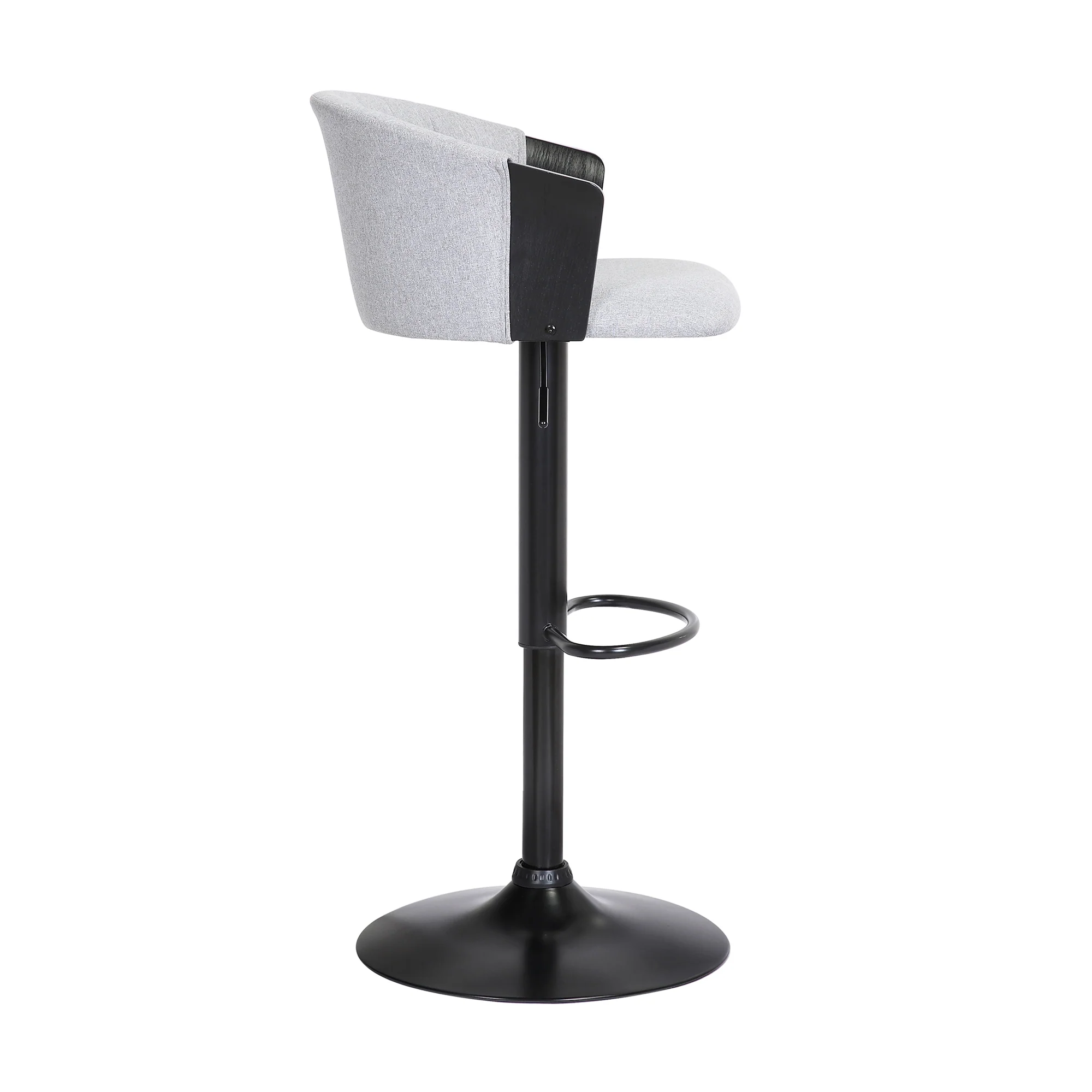 Lydia Adjustable Black Wood Bar Stool in Grey Faux Leather with Black Metal By Armen Living - Image 14