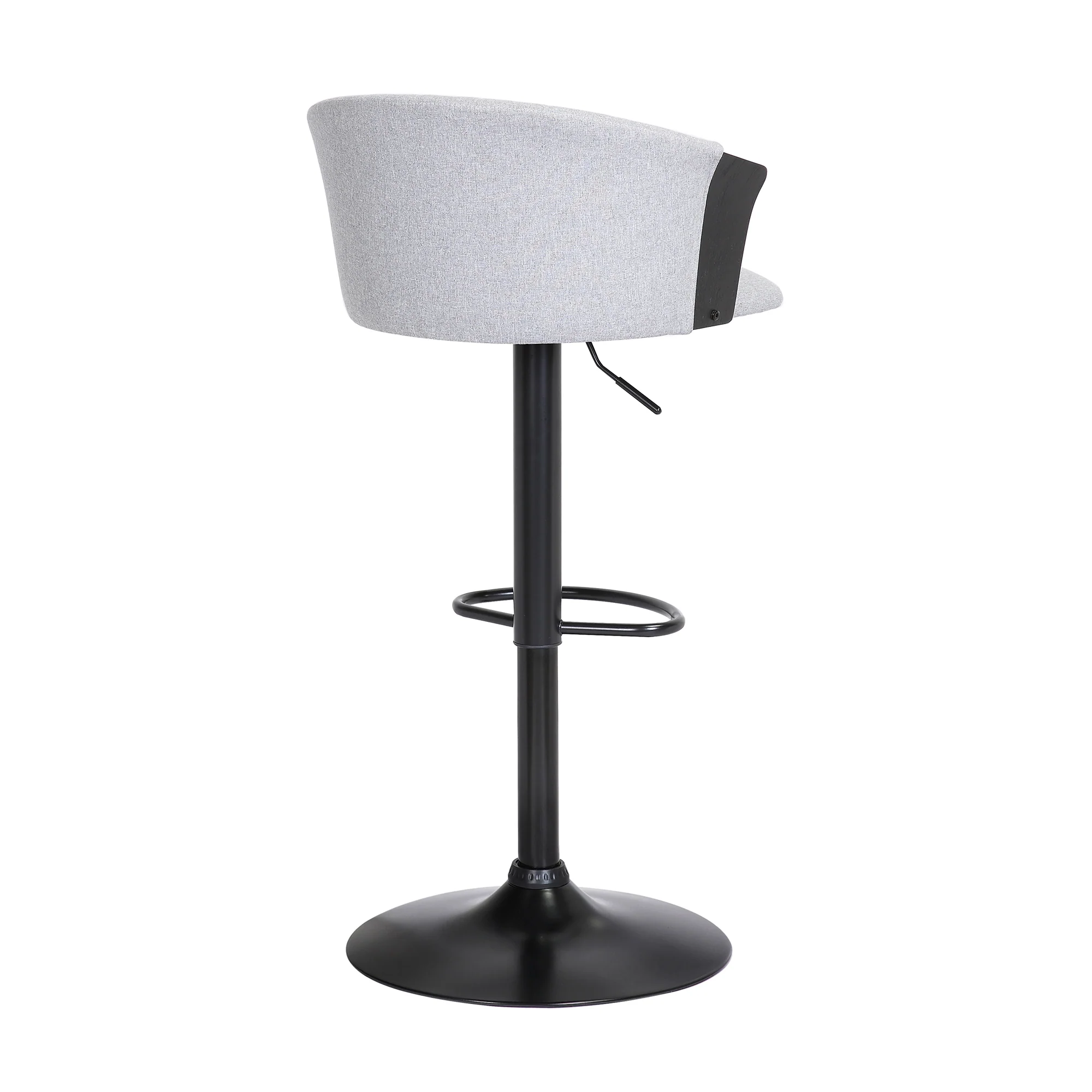 Lydia Adjustable Black Wood Bar Stool in Grey Faux Leather with Black Metal By Armen Living - Image 15