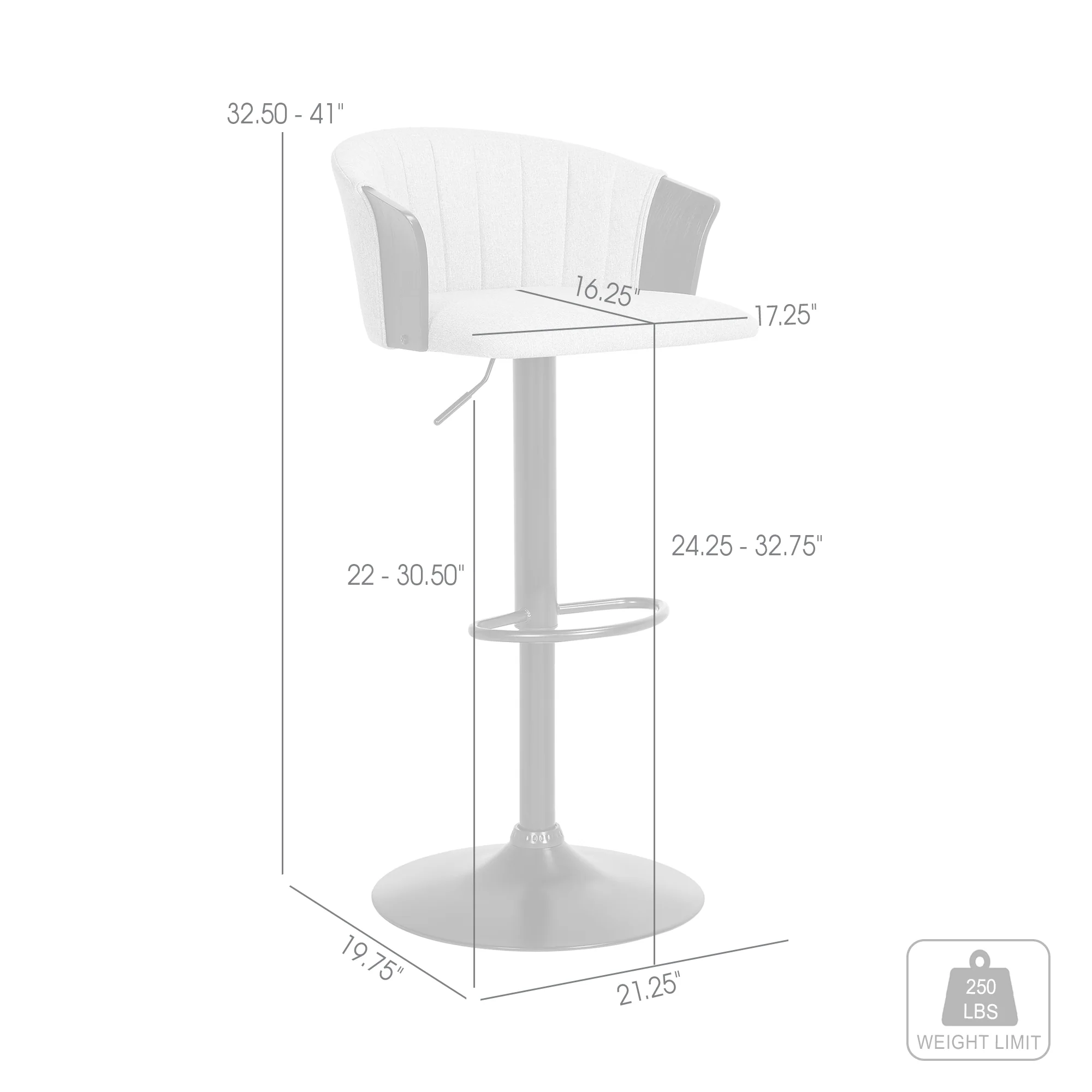 Lydia Adjustable Black Wood Bar Stool in Grey Faux Leather with Black Metal By Armen Living - Image 19