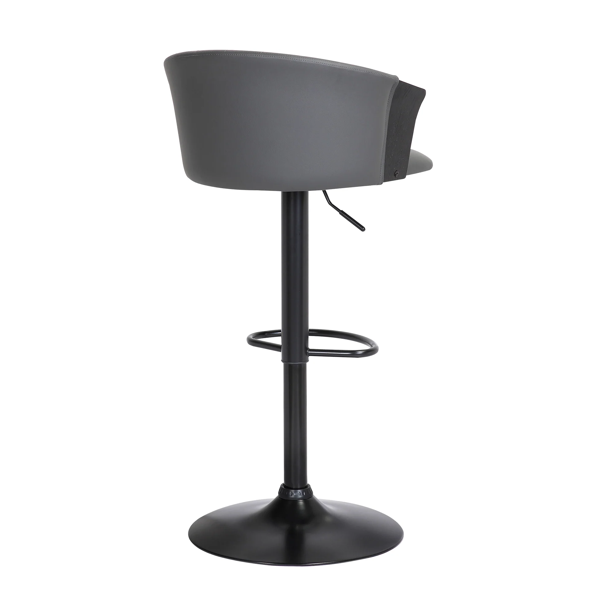 Lydia Adjustable Black Wood Bar Stool in Grey Faux Leather with Black Metal By Armen Living - Image 5