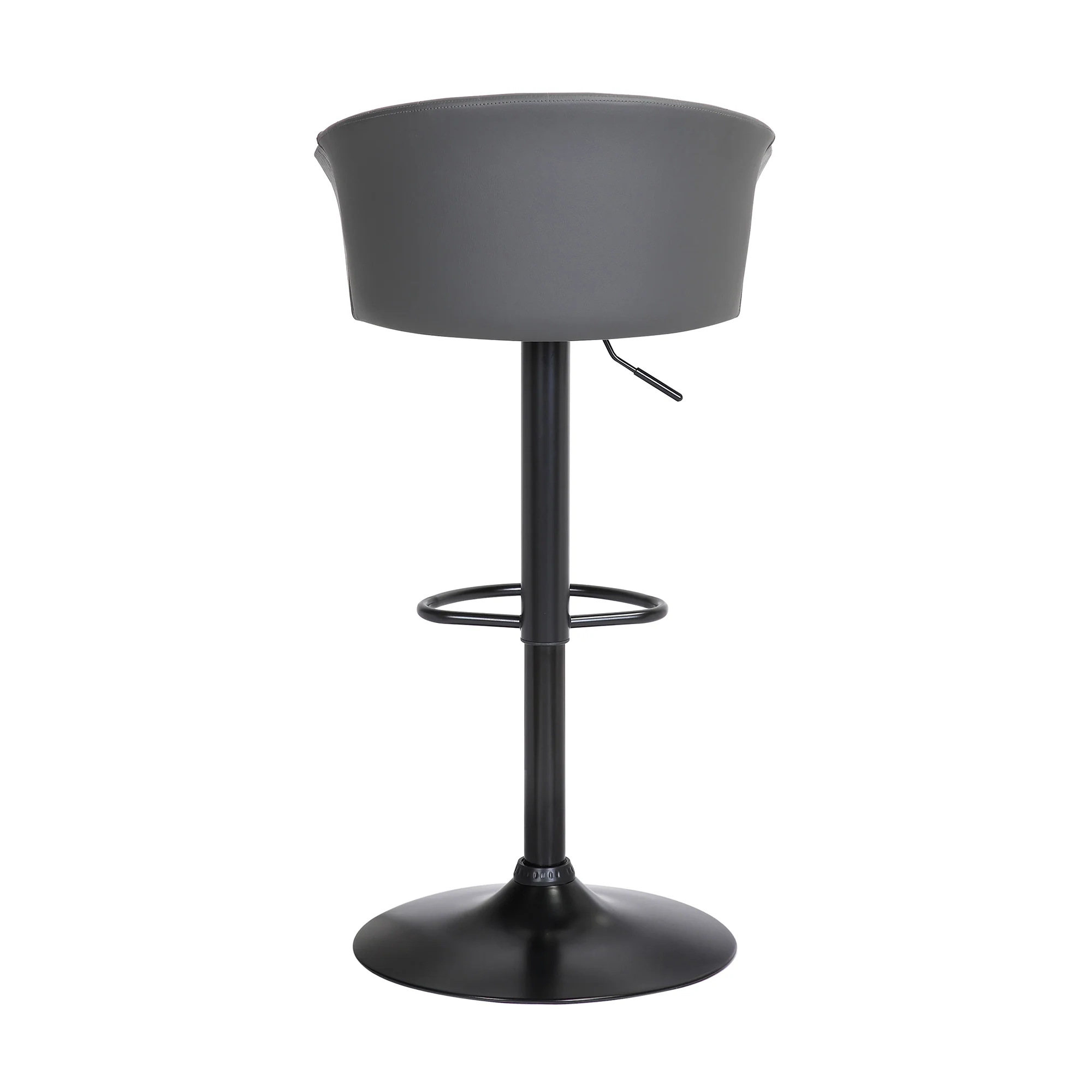 Lydia Adjustable Black Wood Bar Stool in Grey Faux Leather with Black Metal By Armen Living - Image 6