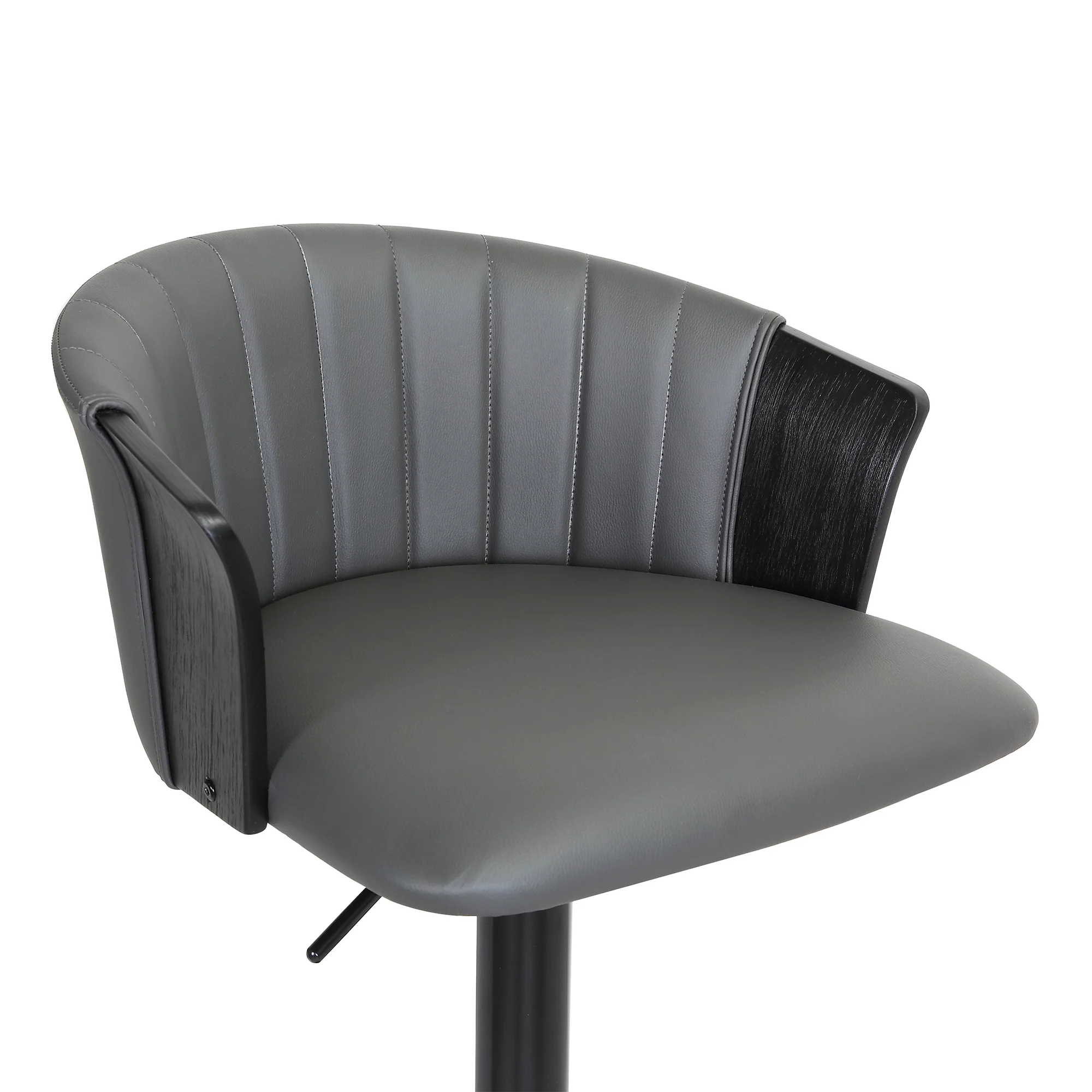 Lydia Adjustable Black Wood Bar Stool in Grey Faux Leather with Black Metal By Armen Living - Image 7