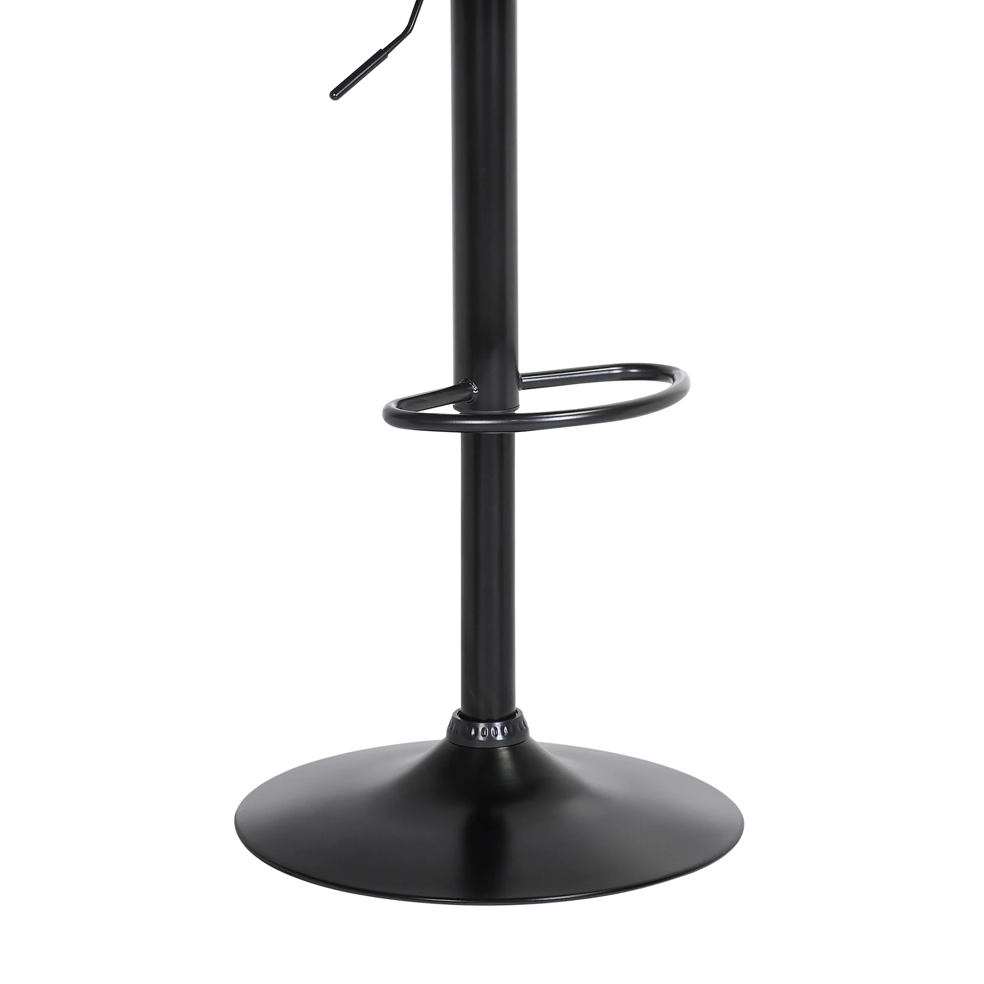 Lydia Adjustable Black Wood Bar Stool in Grey Faux Leather with Black Metal By Armen Living - Image 8