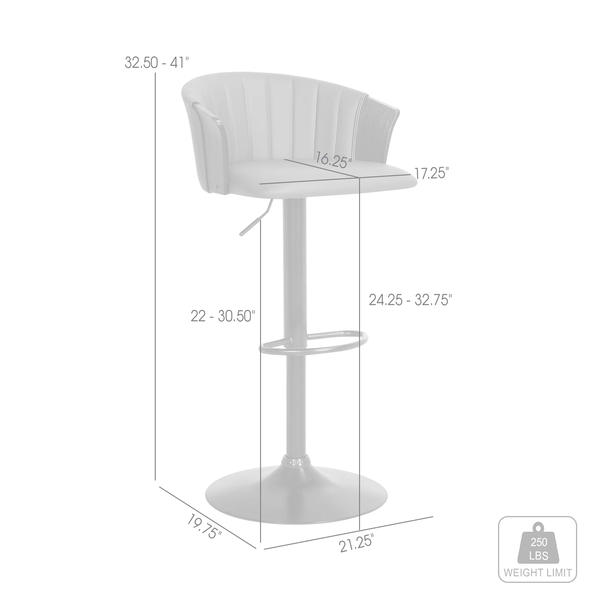 Lydia Adjustable Black Wood Bar Stool in Grey Faux Leather with Black Metal By Armen Living - Image 9