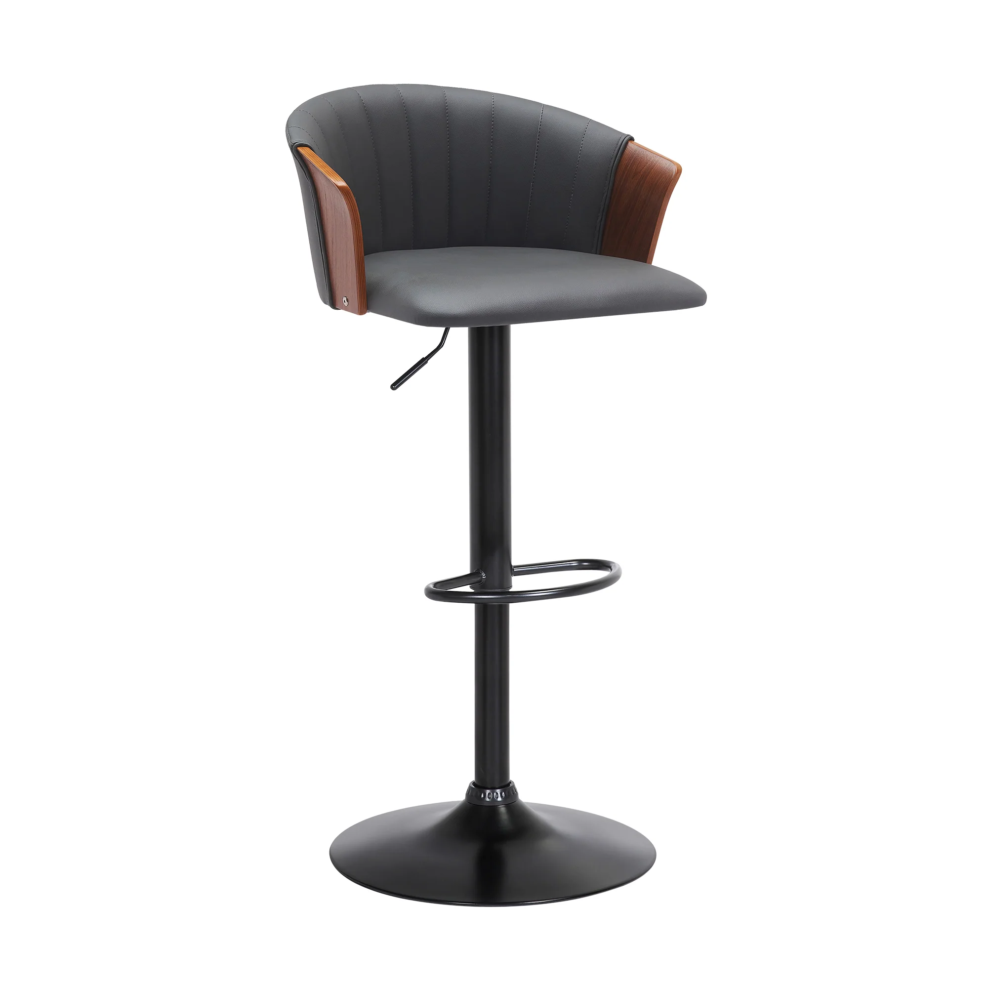 Lydia Adjustable Walnut Wood Bar Stool in Cream Faux Leather with Black Metal By Armen Living - Image 10