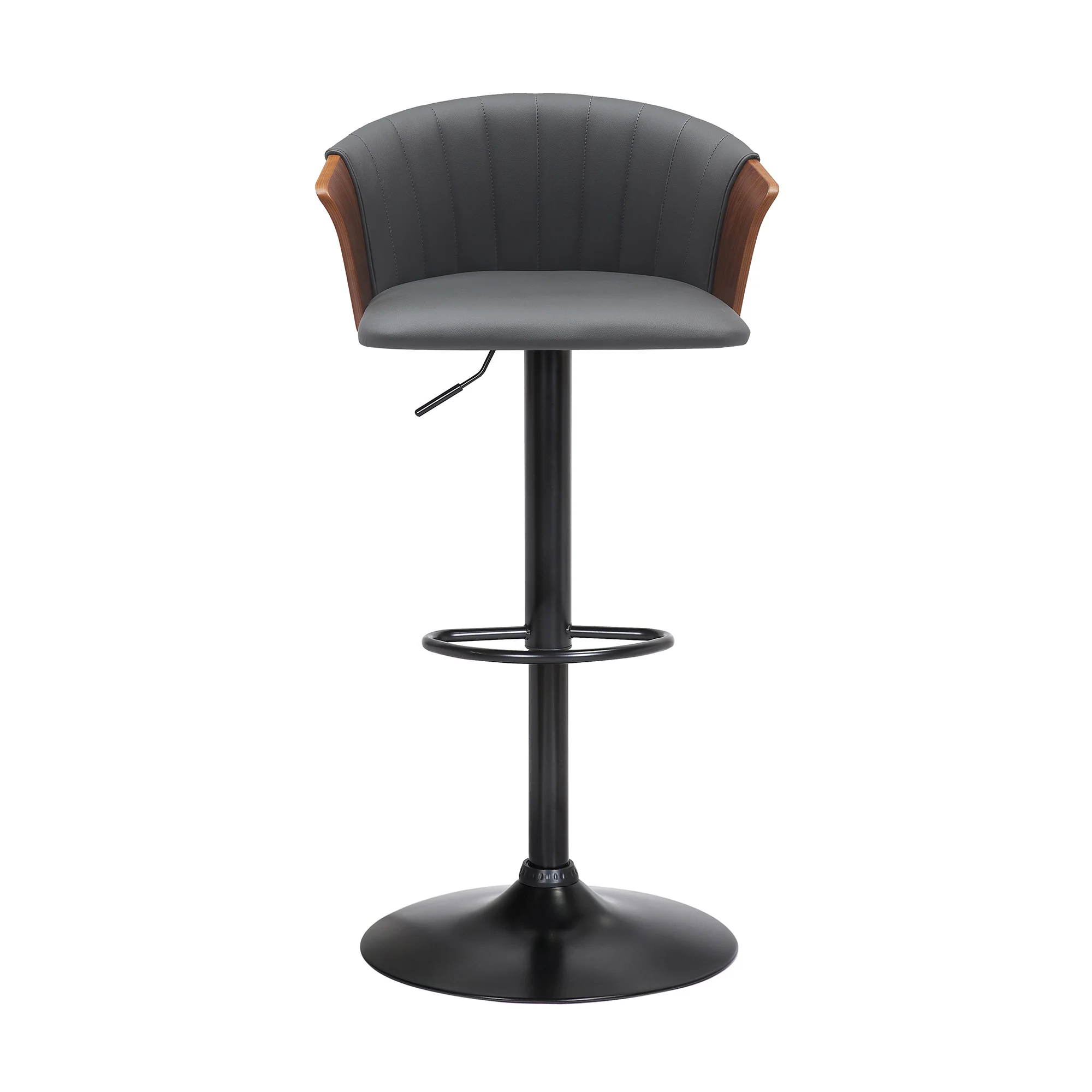 Lydia Adjustable Walnut Wood Bar Stool in Cream Faux Leather with Black Metal By Armen Living - Image 11