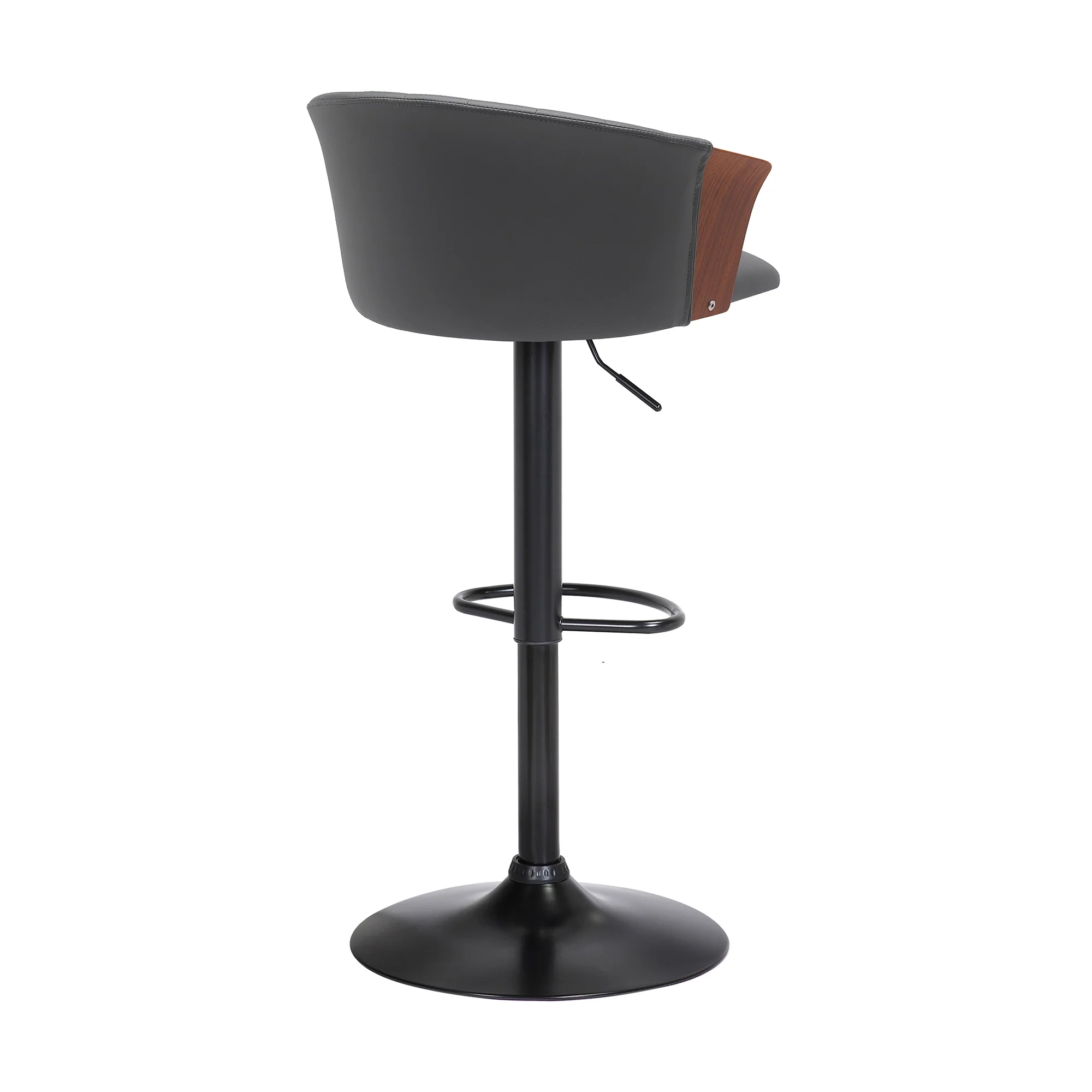 Lydia Adjustable Walnut Wood Bar Stool in Cream Faux Leather with Black Metal By Armen Living - Image 12