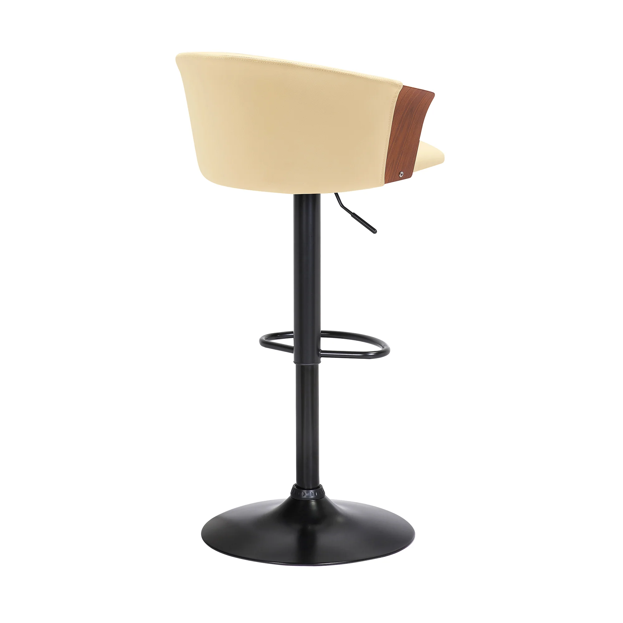 Lydia Adjustable Walnut Wood Bar Stool in Cream Faux Leather with Black Metal By Armen Living - Image 4