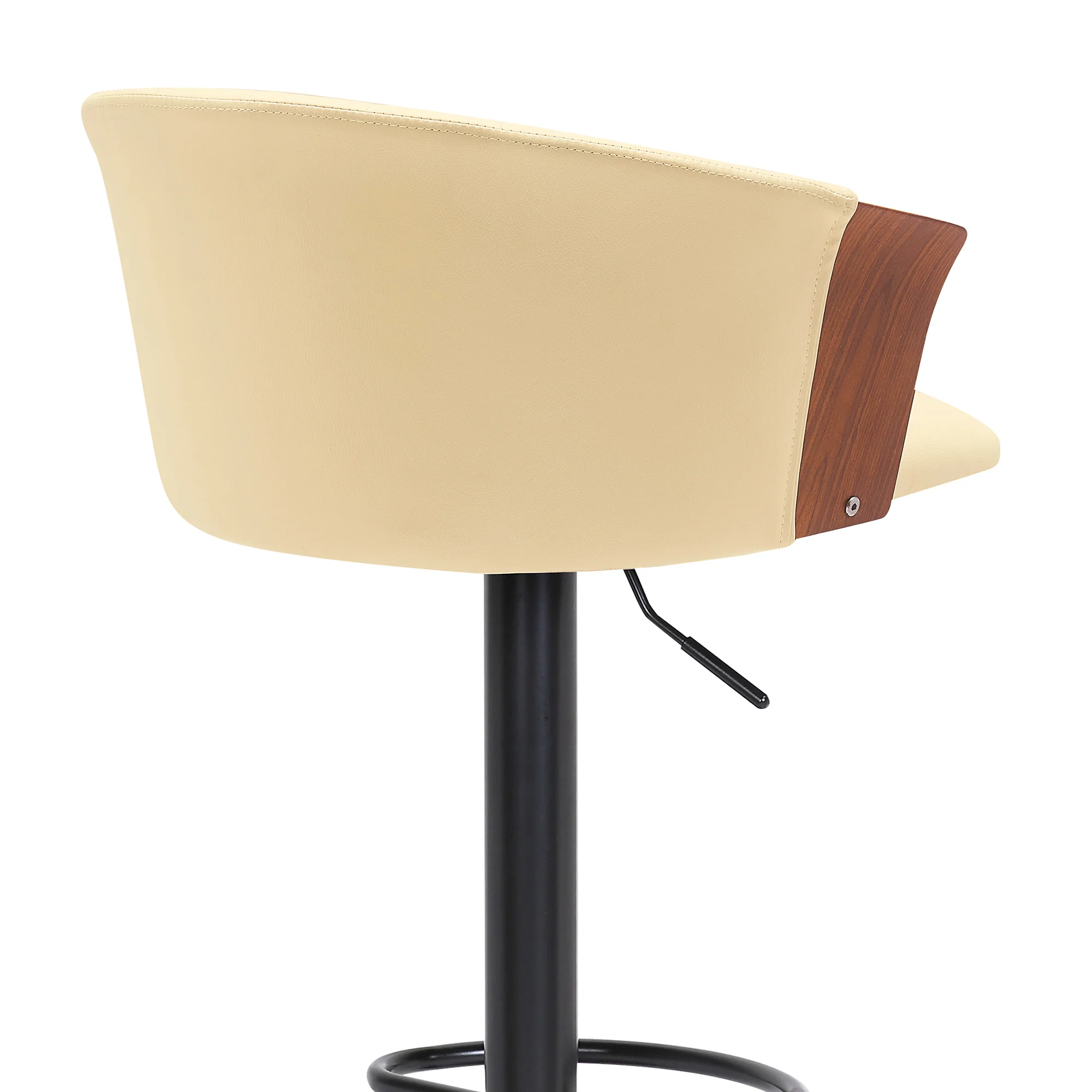 Lydia Adjustable Walnut Wood Bar Stool in Cream Faux Leather with Black Metal By Armen Living - Image 5