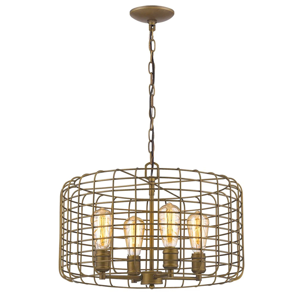 Lynden 4-Light Raw Brass Drum Pendant With Wire Cage Shade By Homeroots - Image 2