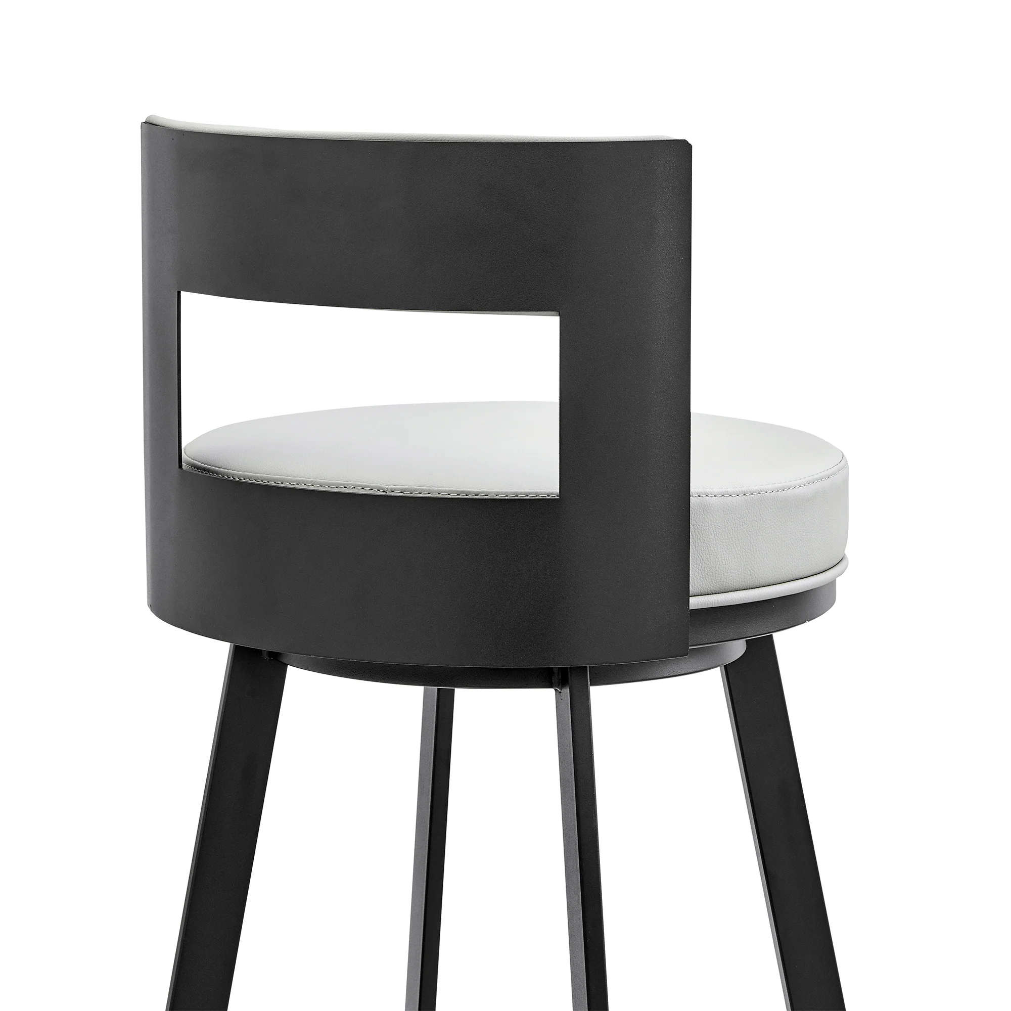 Lynof Swivel Bar Stool in Black Metal with Light Grey Faux Leather By Armen Living - Image 10