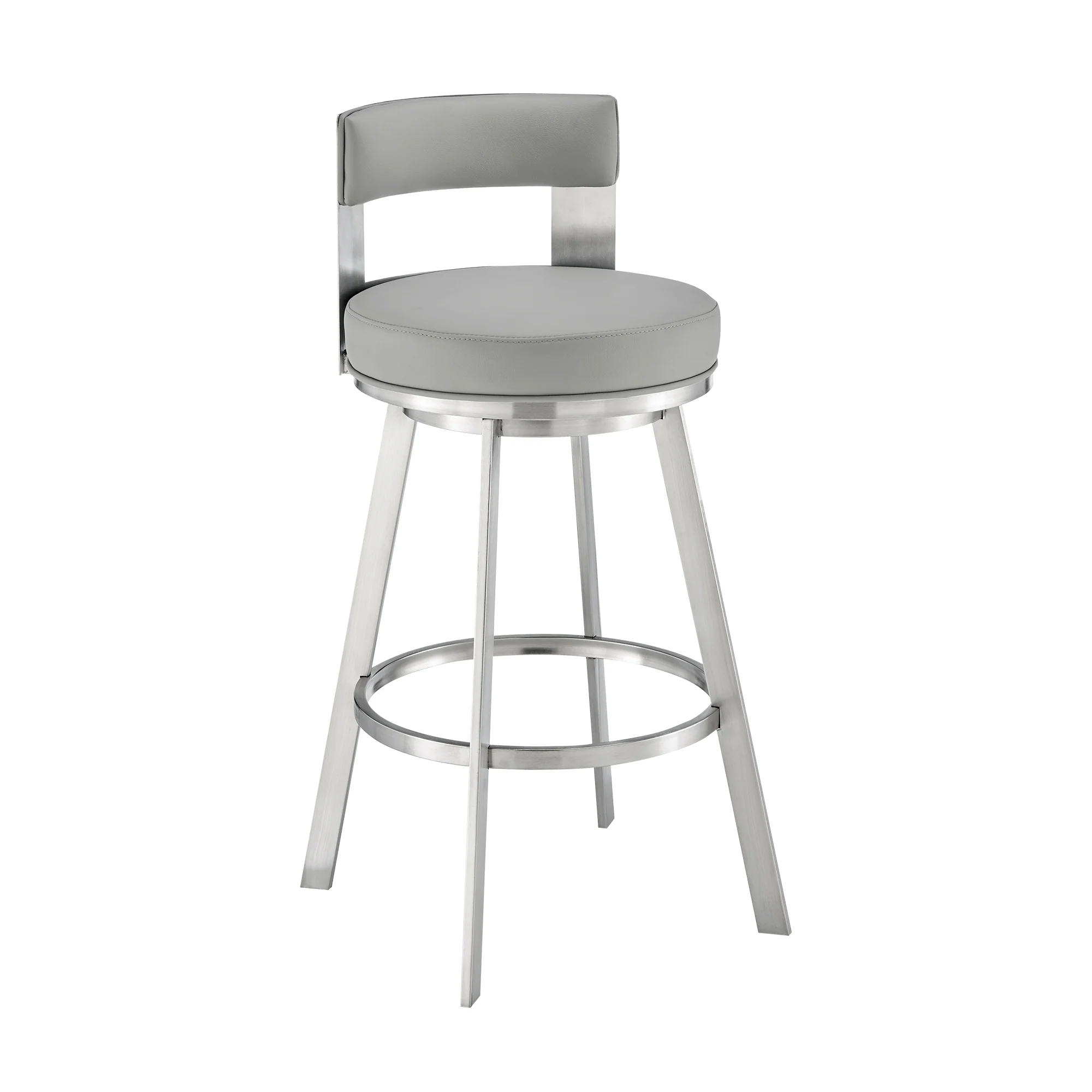 Lynof Swivel Bar Stool in Brushed Stainless Steel with Black Faux Leather By Armen Living - Image 12