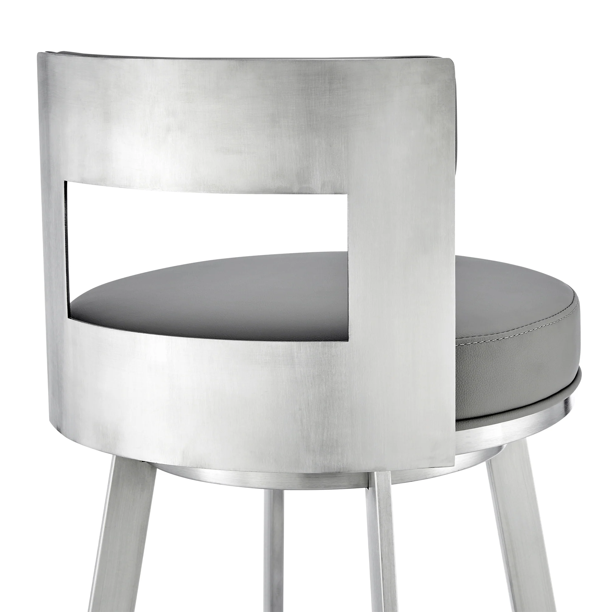 Lynof Swivel Bar Stool in Brushed Stainless Steel with Black Faux Leather By Armen Living - Image 20