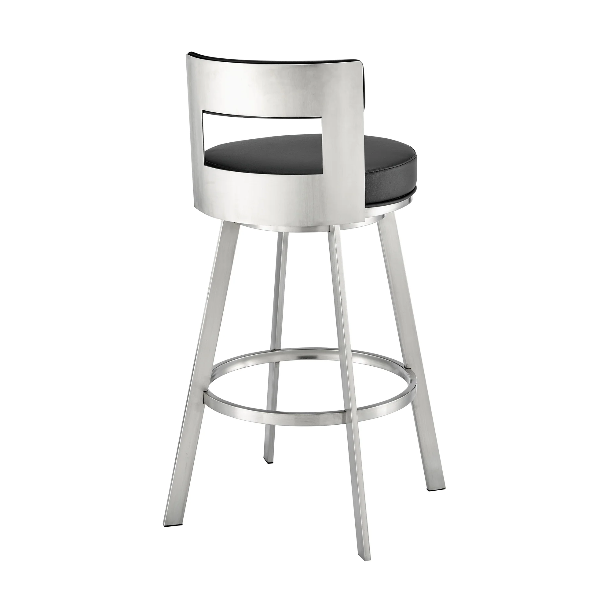 Lynof Swivel Bar Stool in Brushed Stainless Steel with Black Faux Leather By Armen Living - Image 5