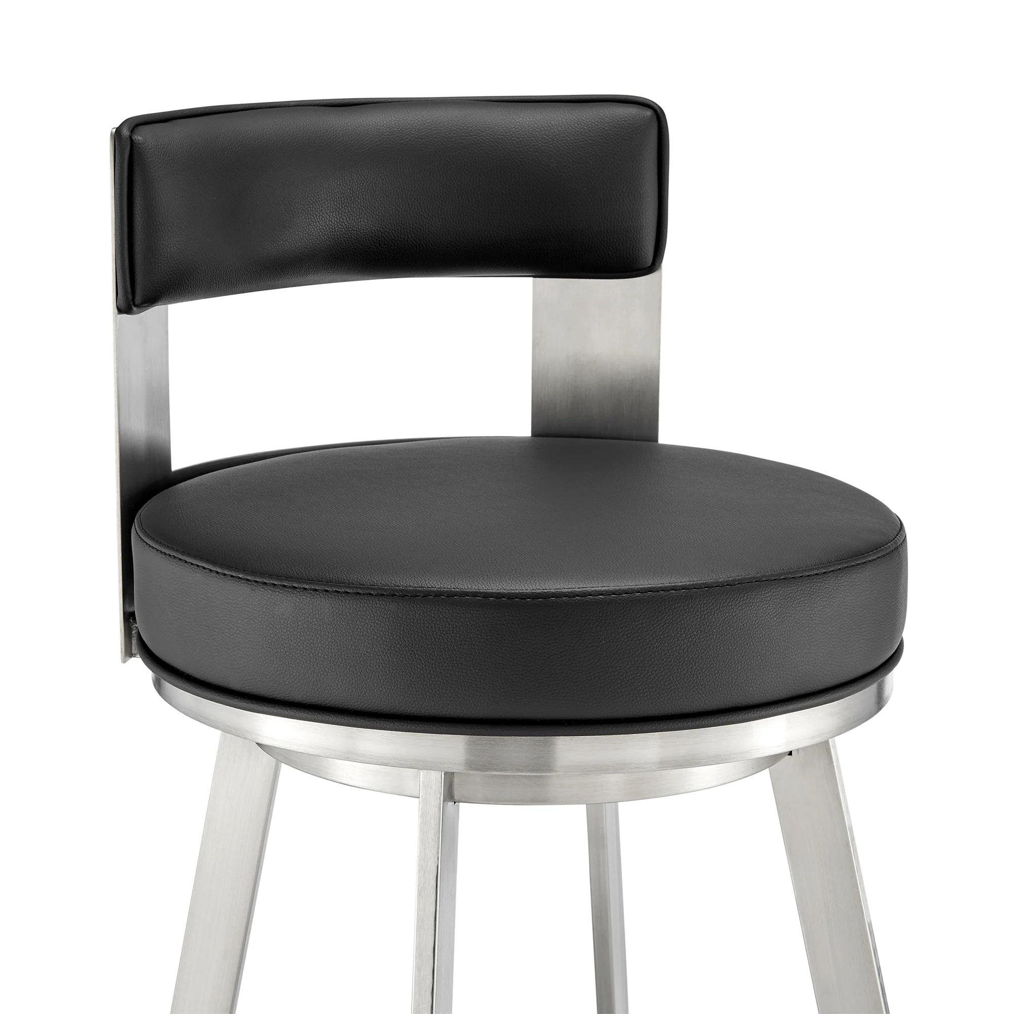 Lynof Swivel Bar Stool in Brushed Stainless Steel with Black Faux Leather By Armen Living - Image 7