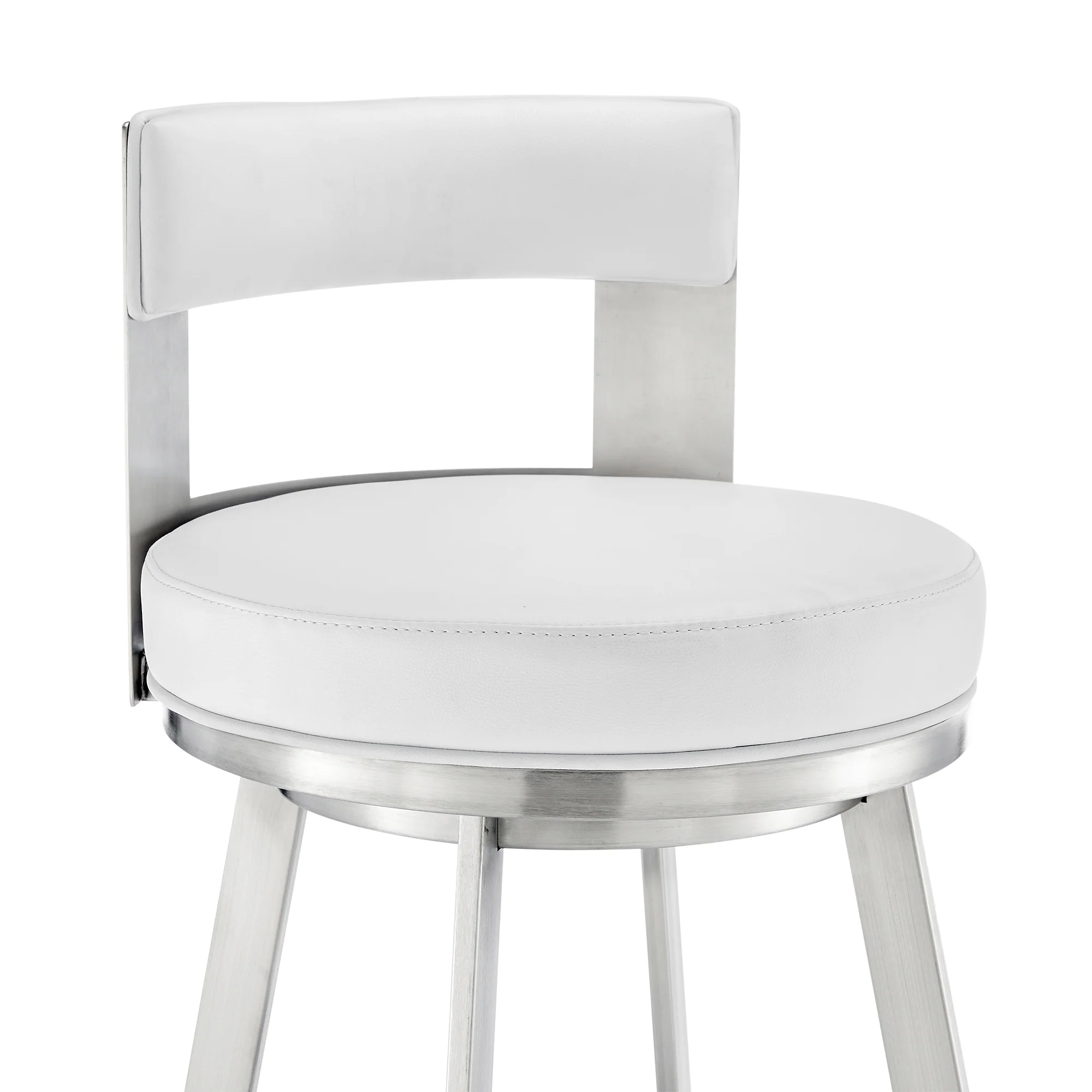Lynof Swivel Bar Stool in Brushed Stainless Steel with White Faux Leather By Armen Living - Image 7