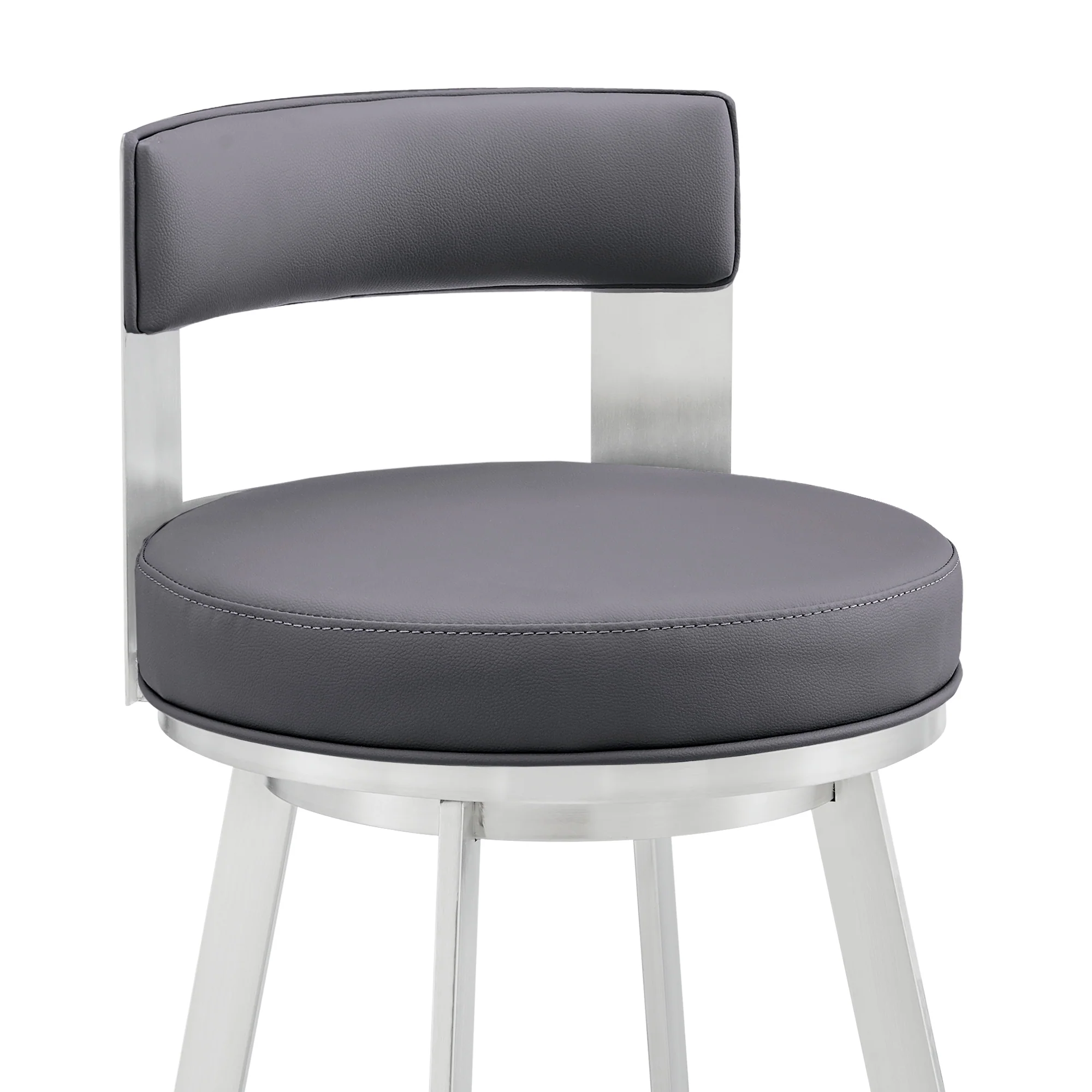 Lynof Swivel Bar Stool in Silver Metal with Grey Faux Leather  By Armen Living - Image 7