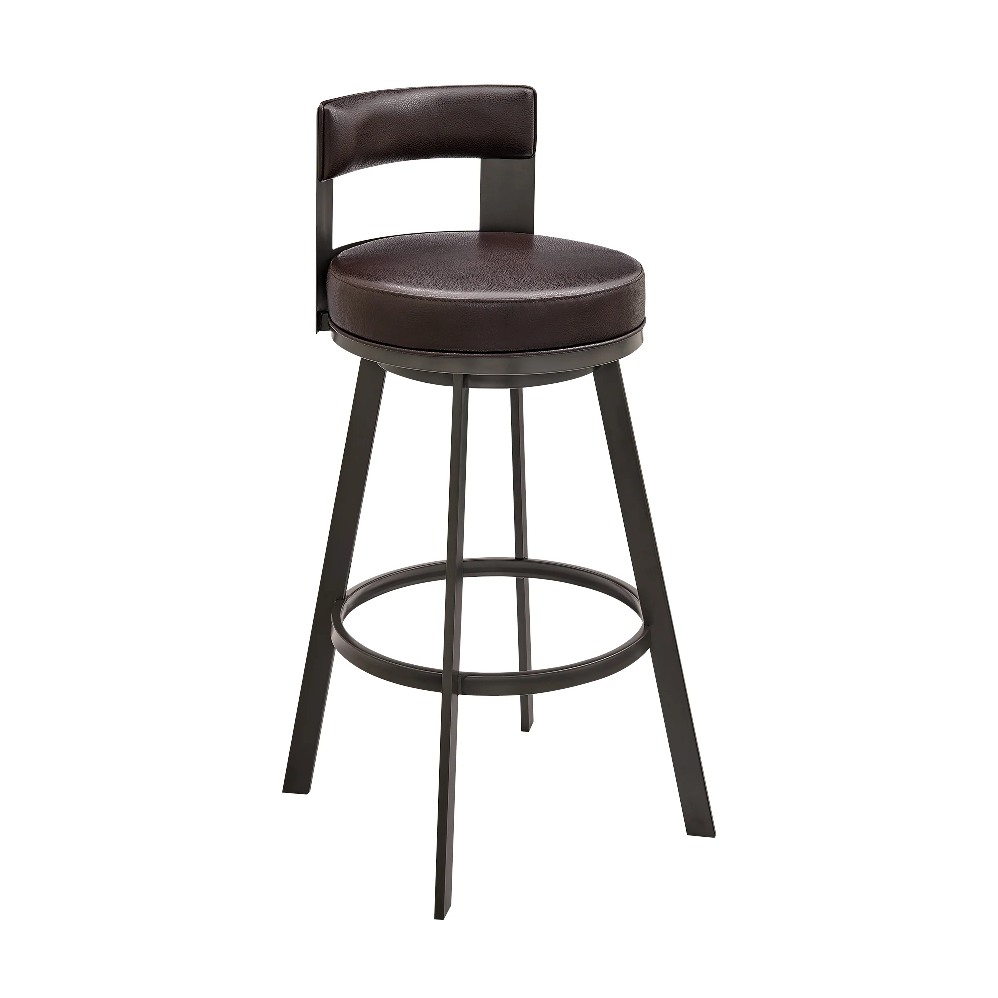 Lynof Swivel Counter Stool in Black Metal with Light Grey Faux Leather By Armen Living - Image 12