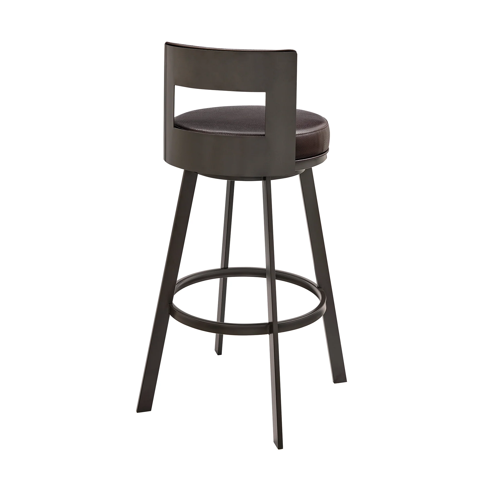 Lynof Swivel Counter Stool in Black Metal with Light Grey Faux Leather By Armen Living - Image 15