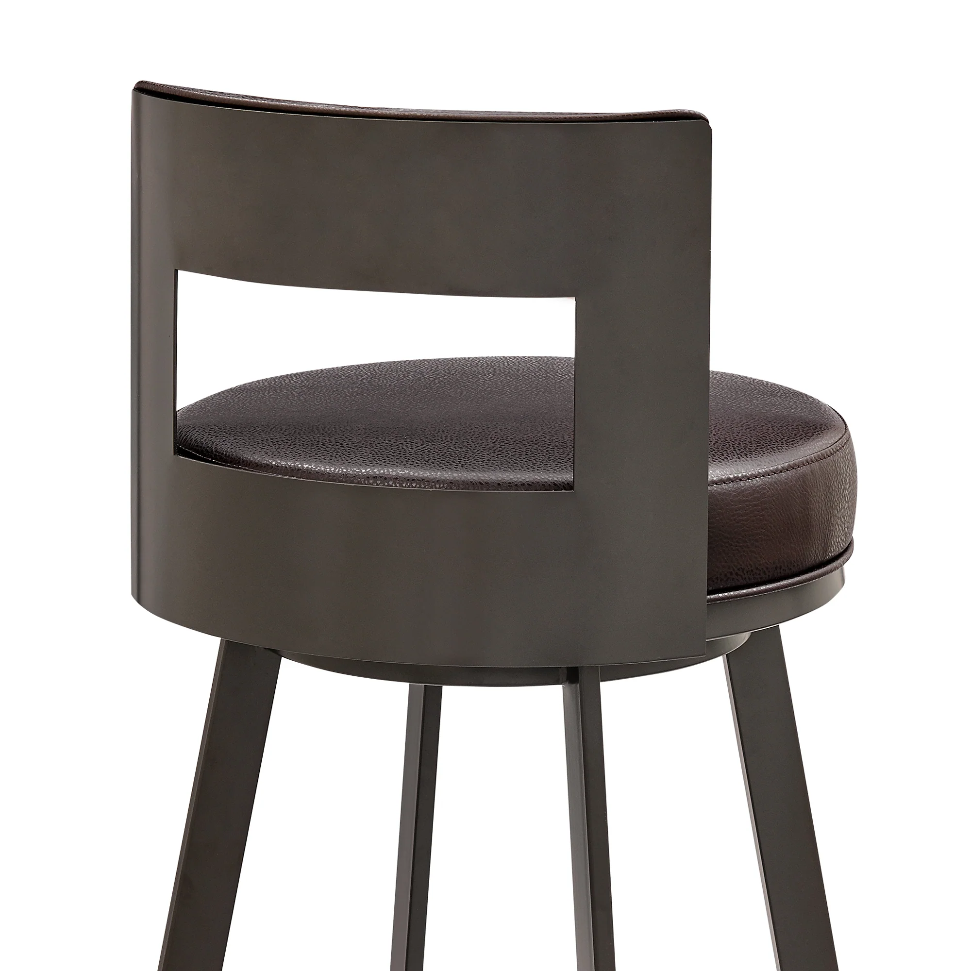 Lynof Swivel Counter Stool in Black Metal with Light Grey Faux Leather By Armen Living - Image 20
