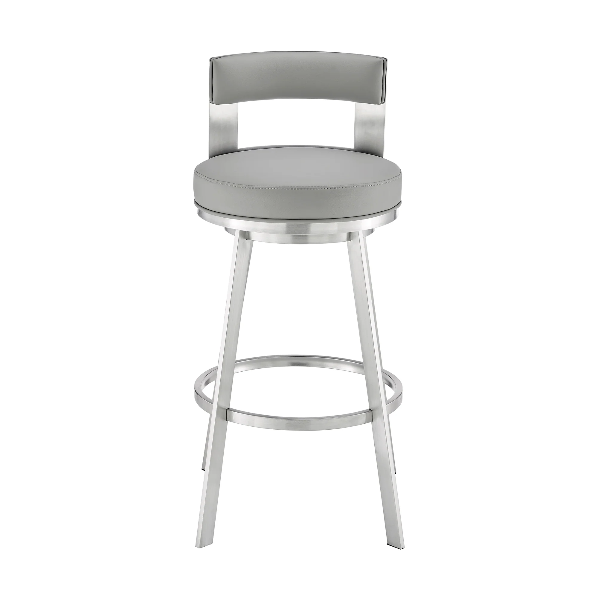 Lynof Swivel Counter Stool in Brushed Stainless Steel with Black Faux Leather By Armen Living - Image 13
