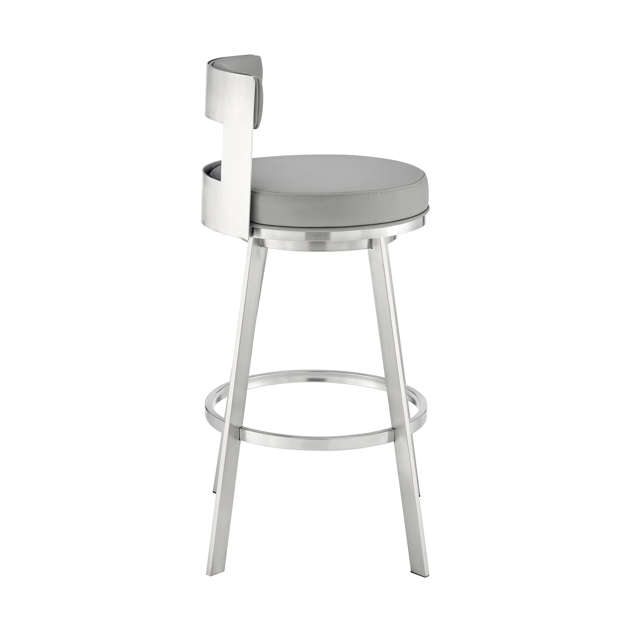 Lynof Swivel Counter Stool in Brushed Stainless Steel with Black Faux Leather By Armen Living - Image 14