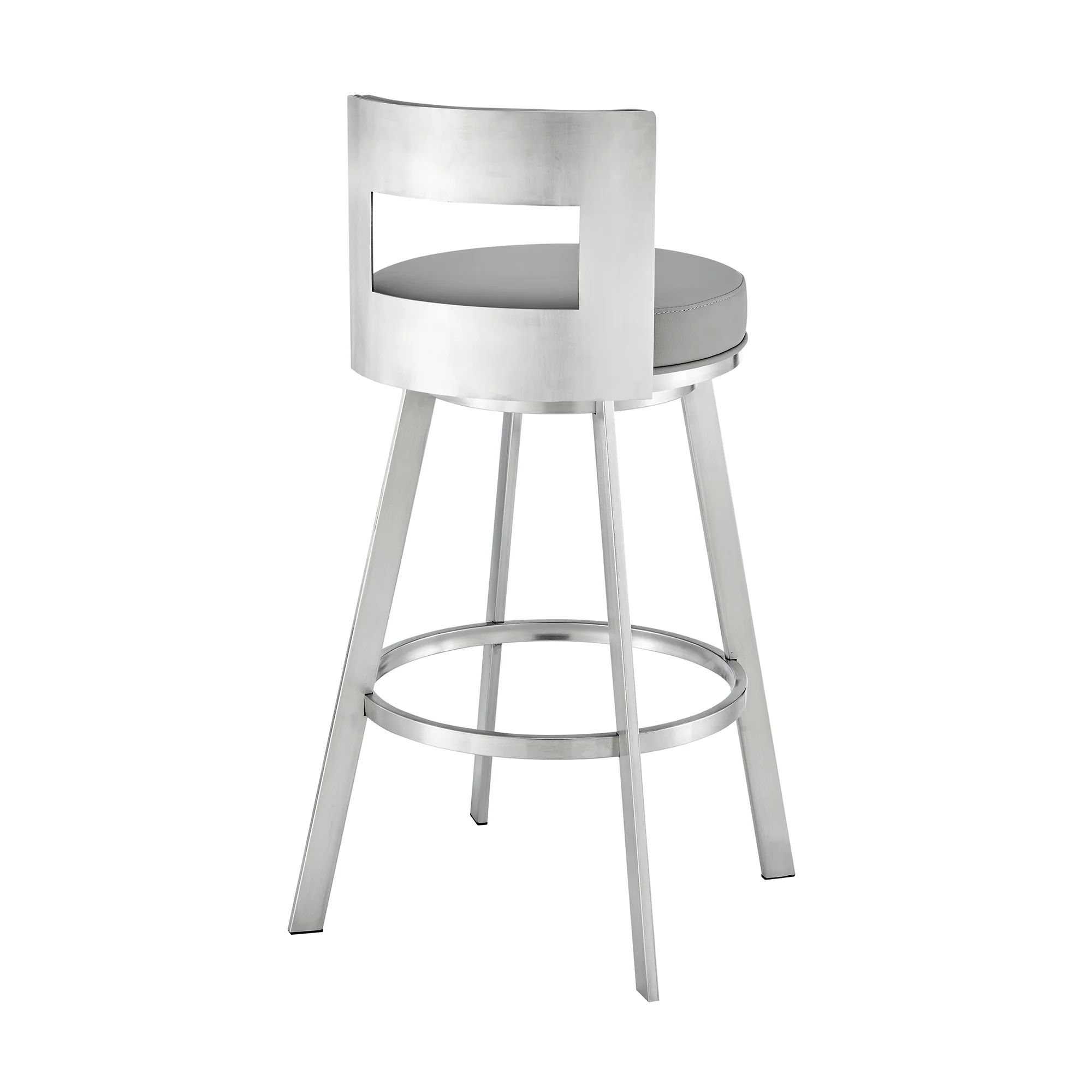 Lynof Swivel Counter Stool in Brushed Stainless Steel with Black Faux Leather By Armen Living - Image 15