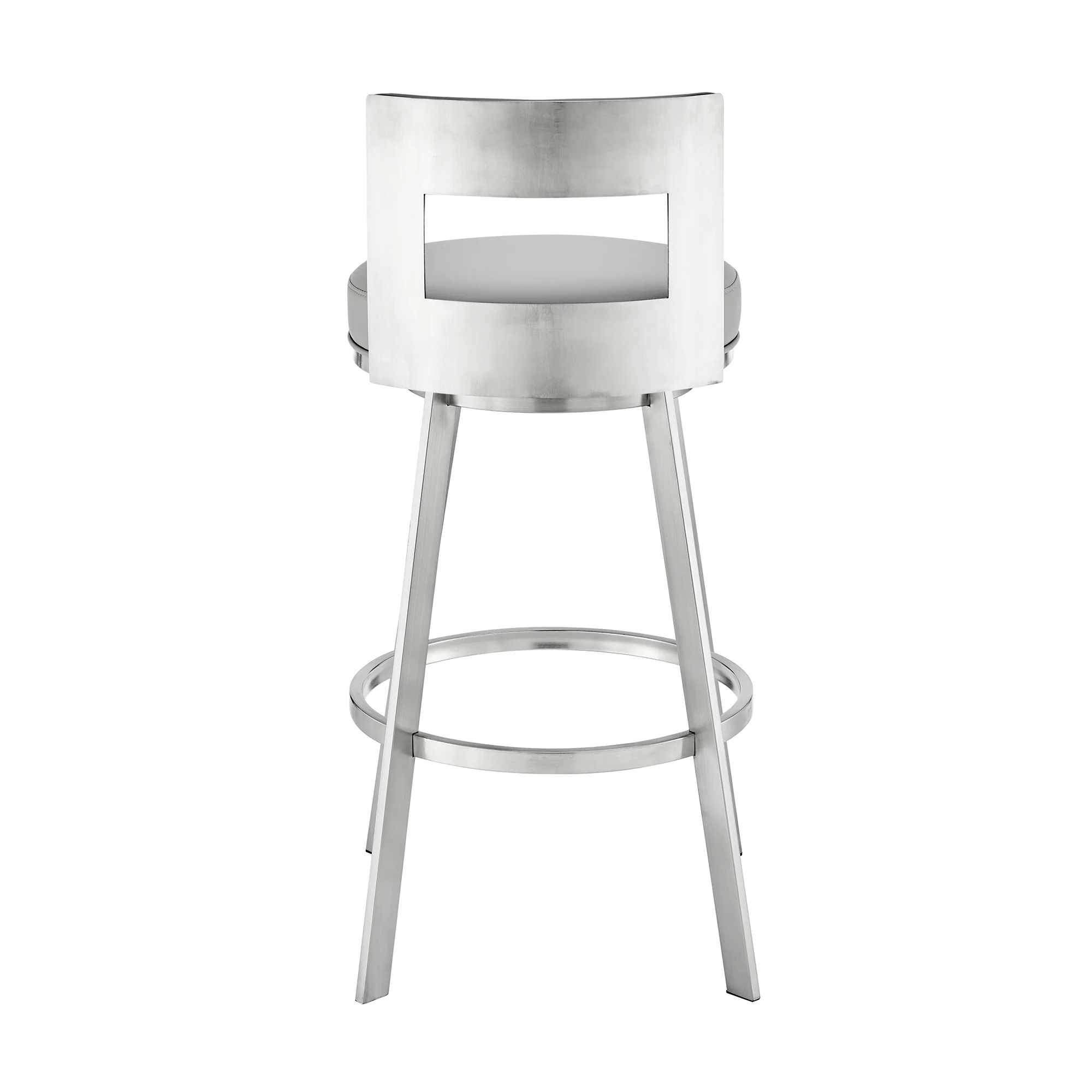 Lynof Swivel Counter Stool in Brushed Stainless Steel with Black Faux Leather By Armen Living - Image 16
