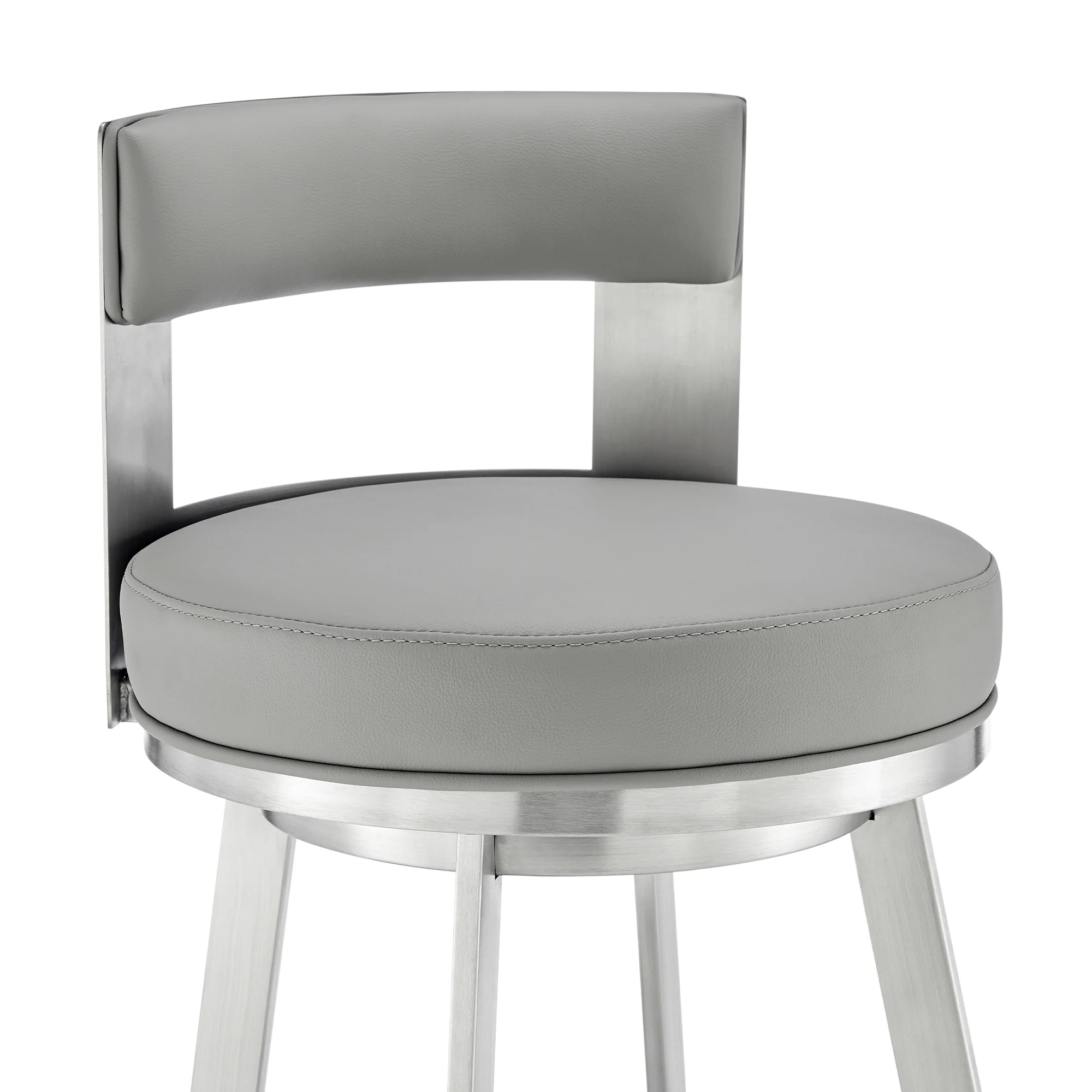 Lynof Swivel Counter Stool in Brushed Stainless Steel with Black Faux Leather By Armen Living - Image 17