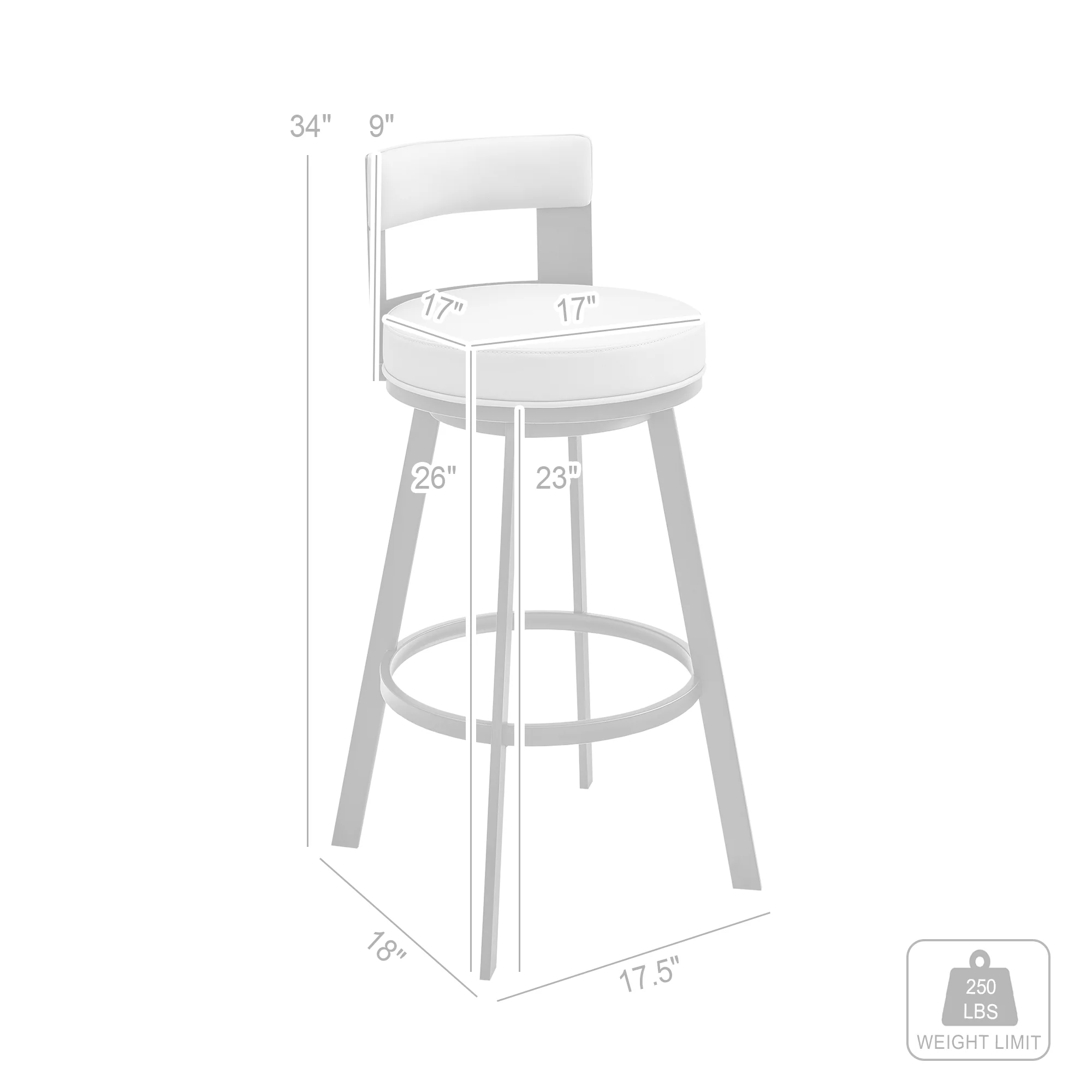 Lynof Swivel Counter Stool in Brushed Stainless Steel with Black Faux Leather By Armen Living - Image 9