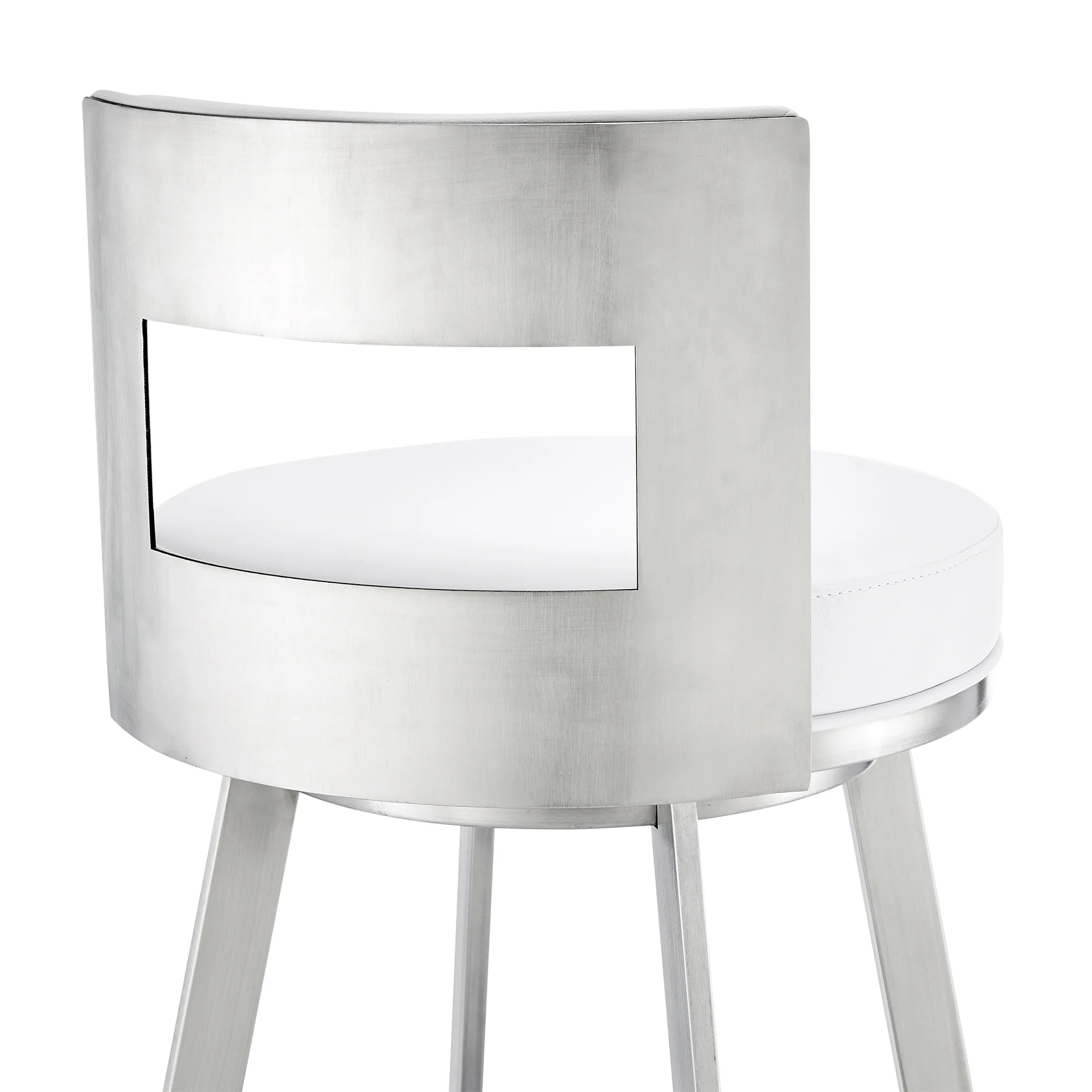 Lynof Swivel Counter Stool in Brushed Stainless Steel with White Faux Leather By Armen Living - Image 10