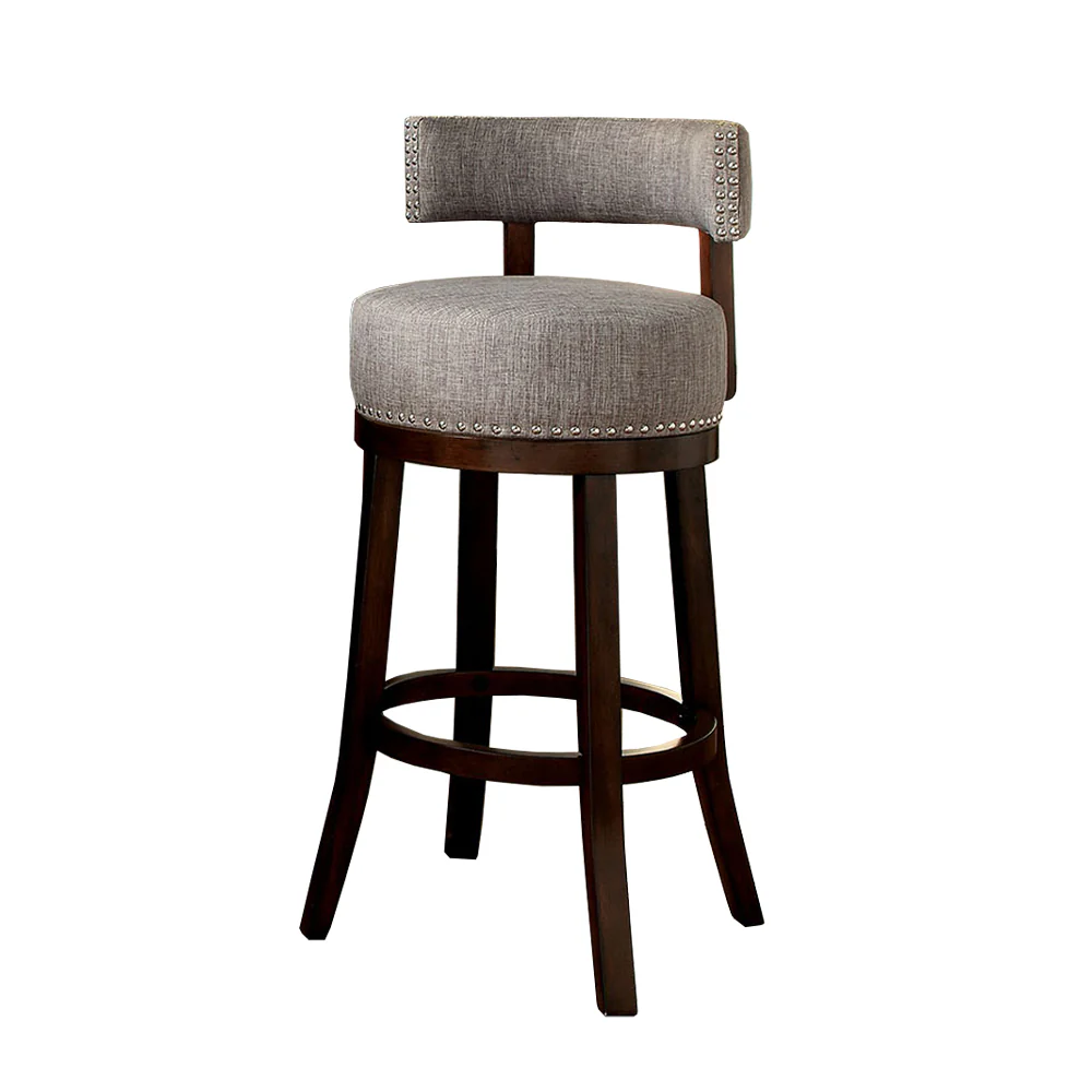 Lynsey 24"Barstool Withlinen Cushion, Light Gray Finish, Set Of 2 By Benzara - Image 2