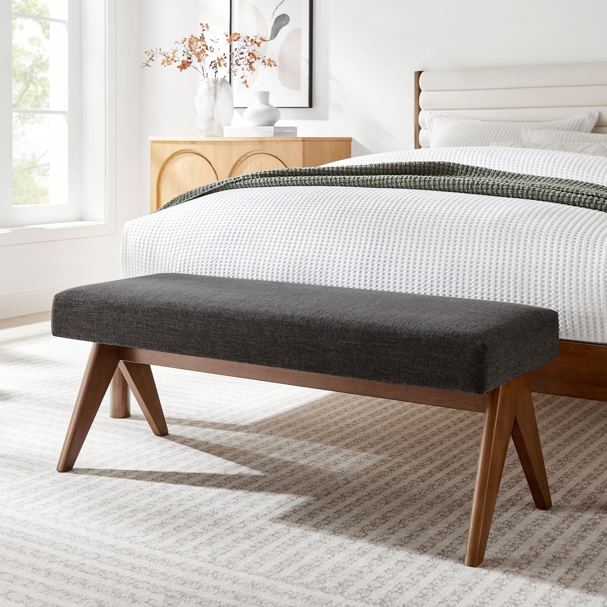 Lyra 47" Fabric Upholstered Bench by Modway - Image 7