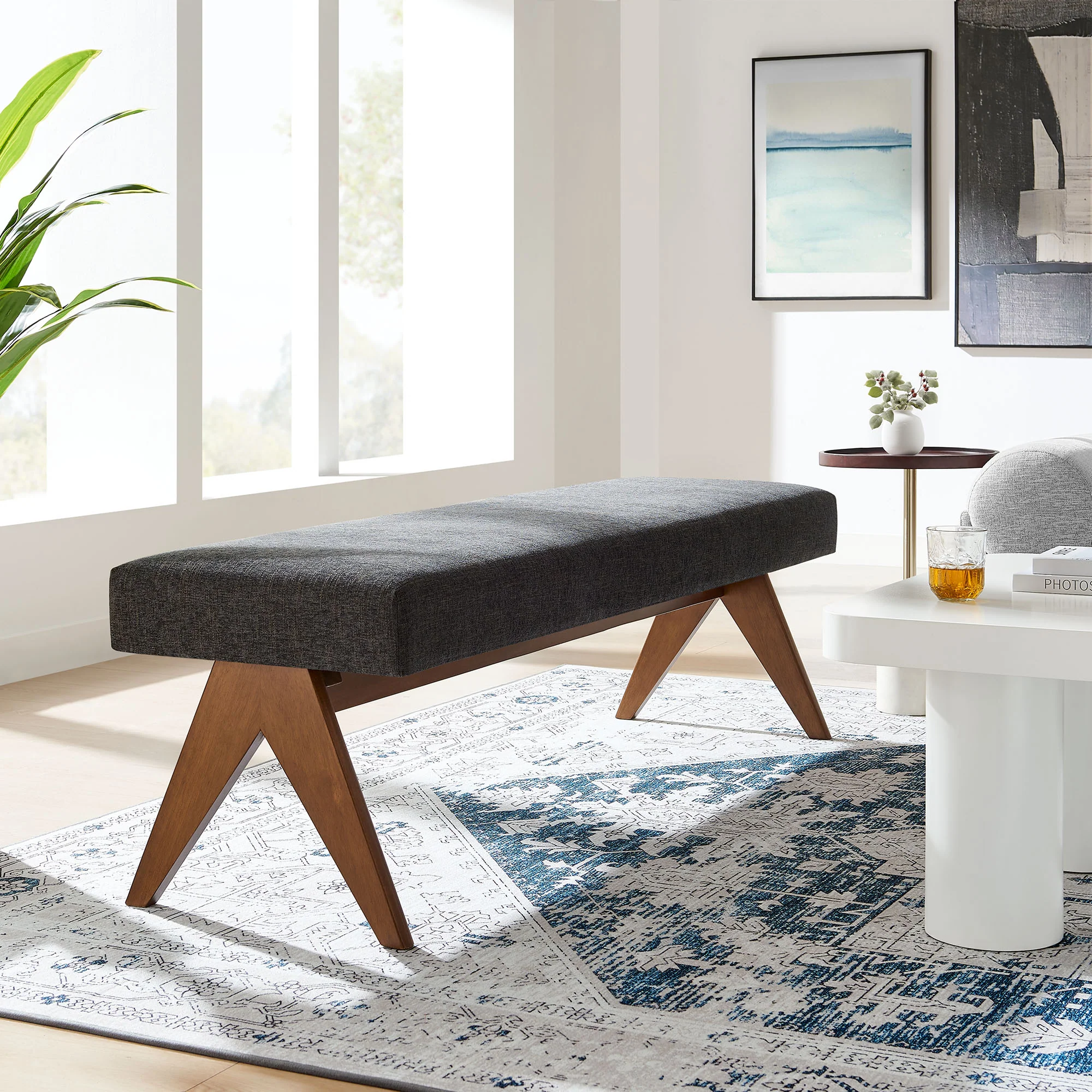 Lyra 63" Fabric Upholstered Bench by Modway - Image 7