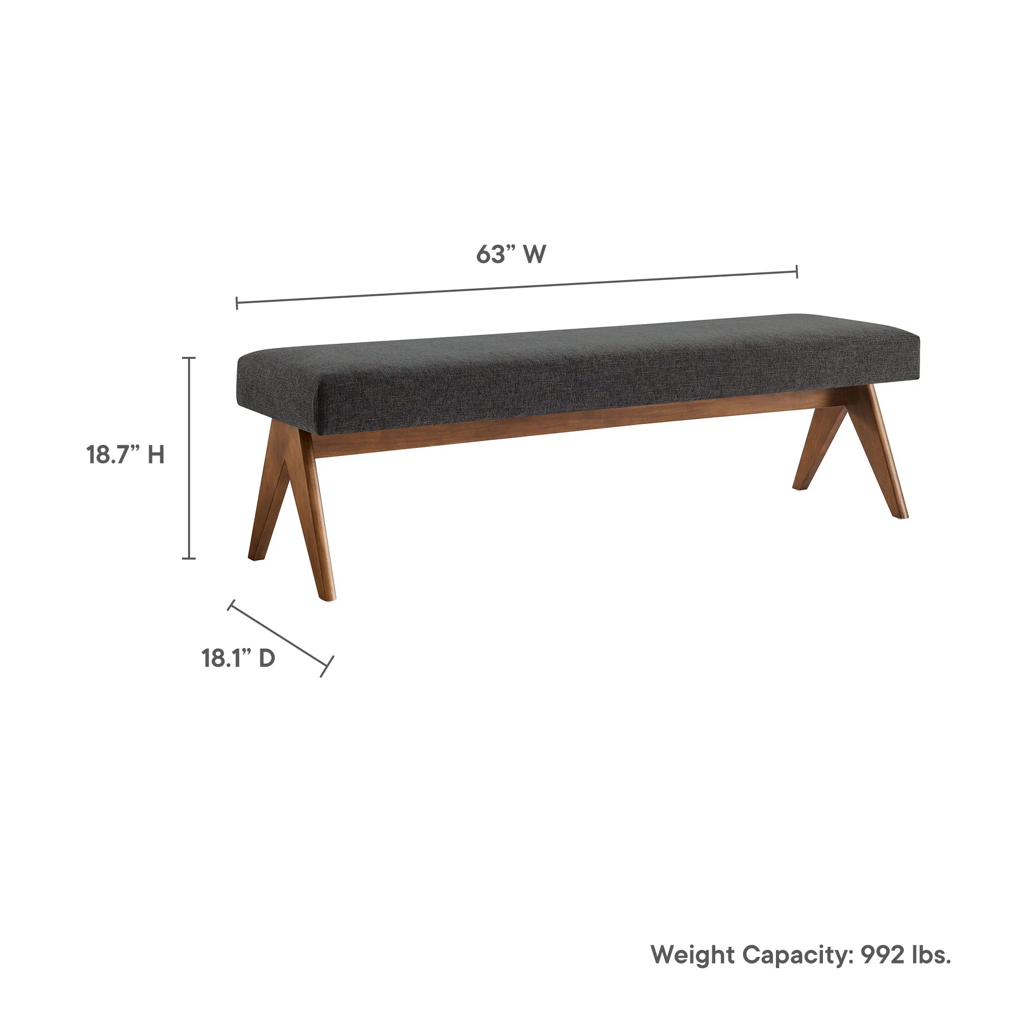 Lyra 63" Fabric Upholstered Bench by Modway - Image 9