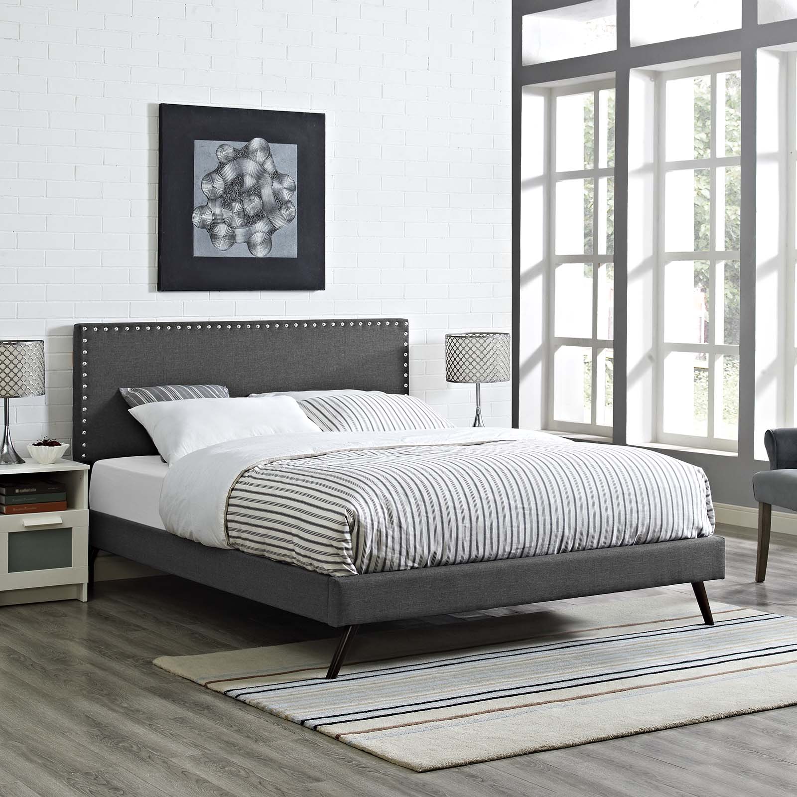 Macie Queen Fabric Platform Bed with Round Splayed Legs By Modway - MOD-5963 - Image 6